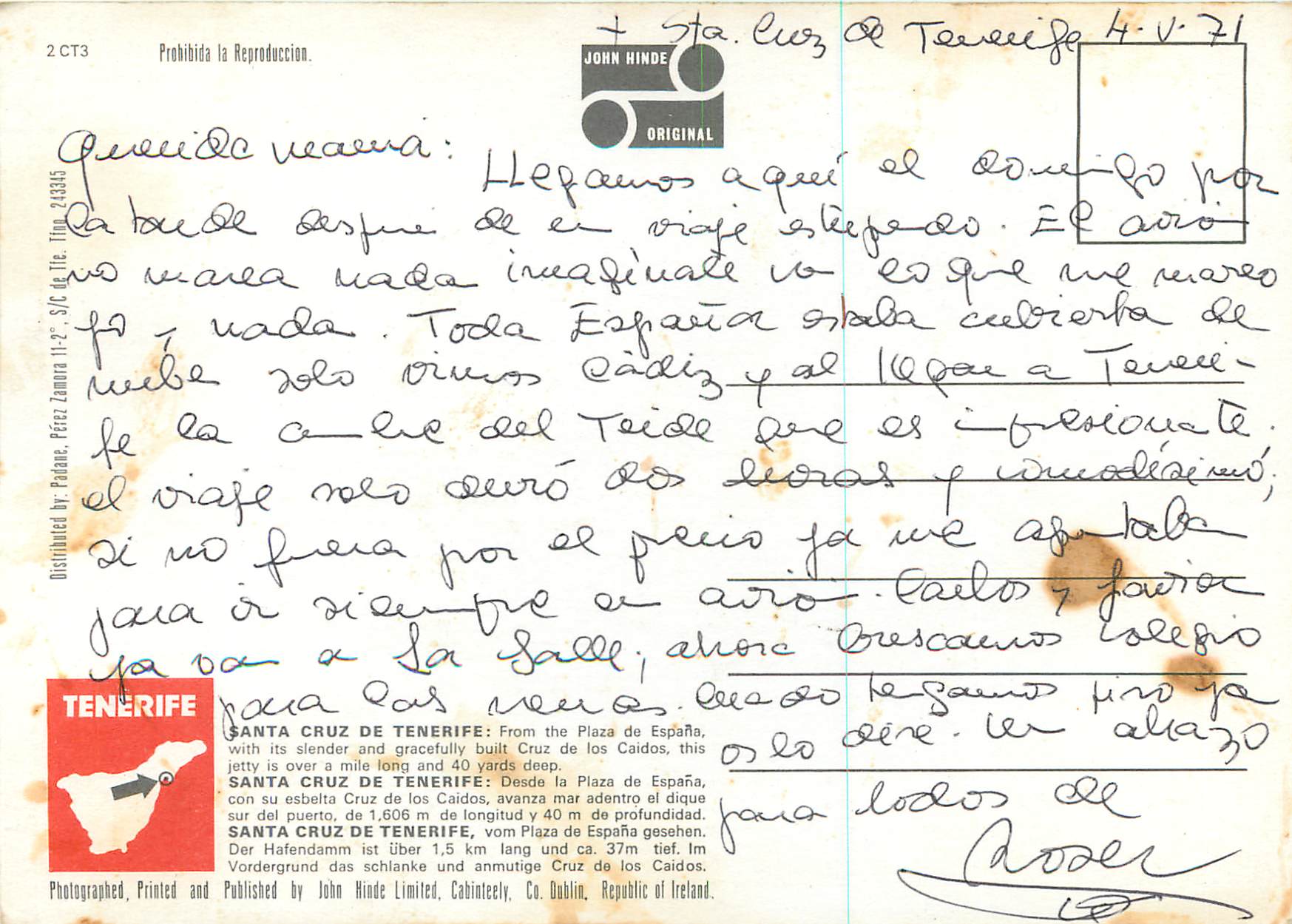 CPM Santa Cruz Tenerife Canary Islands Bateau — Rückseite