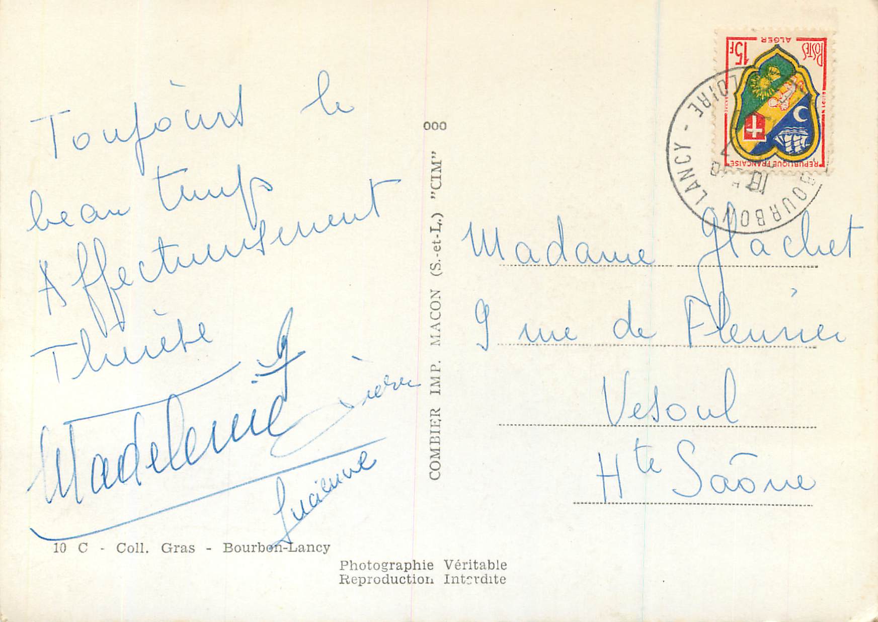 CPM Bourbon Lancy Etablissement thermal L'eglise L'hospice La maison de bois — Verso