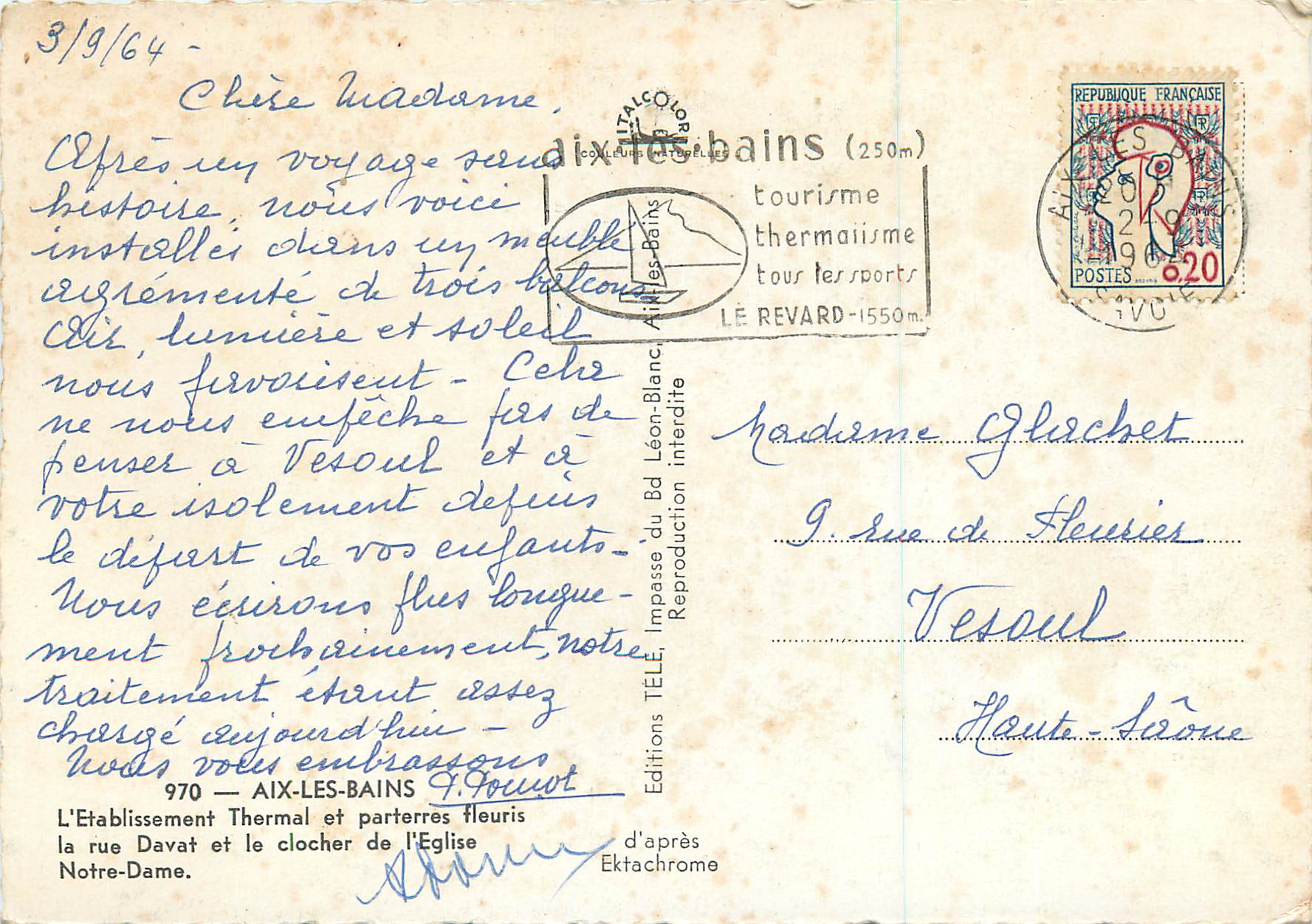 CPM Aix les Bains l'Etablissement Thermal et Parterres Fleuris — Verso