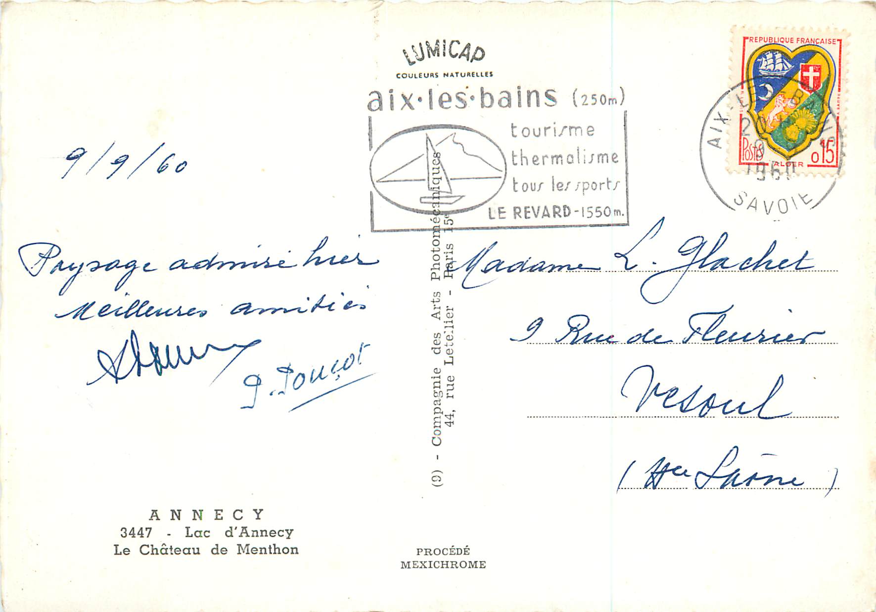 CPM Annecy Lac d'Annecy le Chateau de Menthon — Rückseite