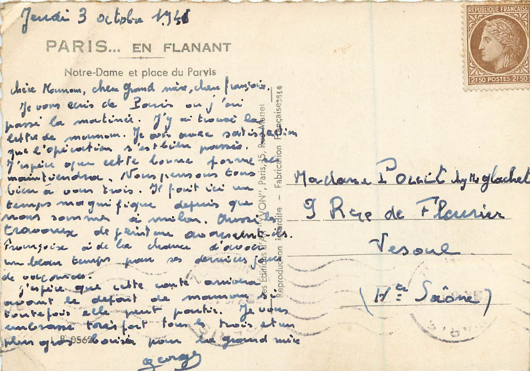 CPM Paris en Flanant Notre Dame et Place du Parvis — Verso