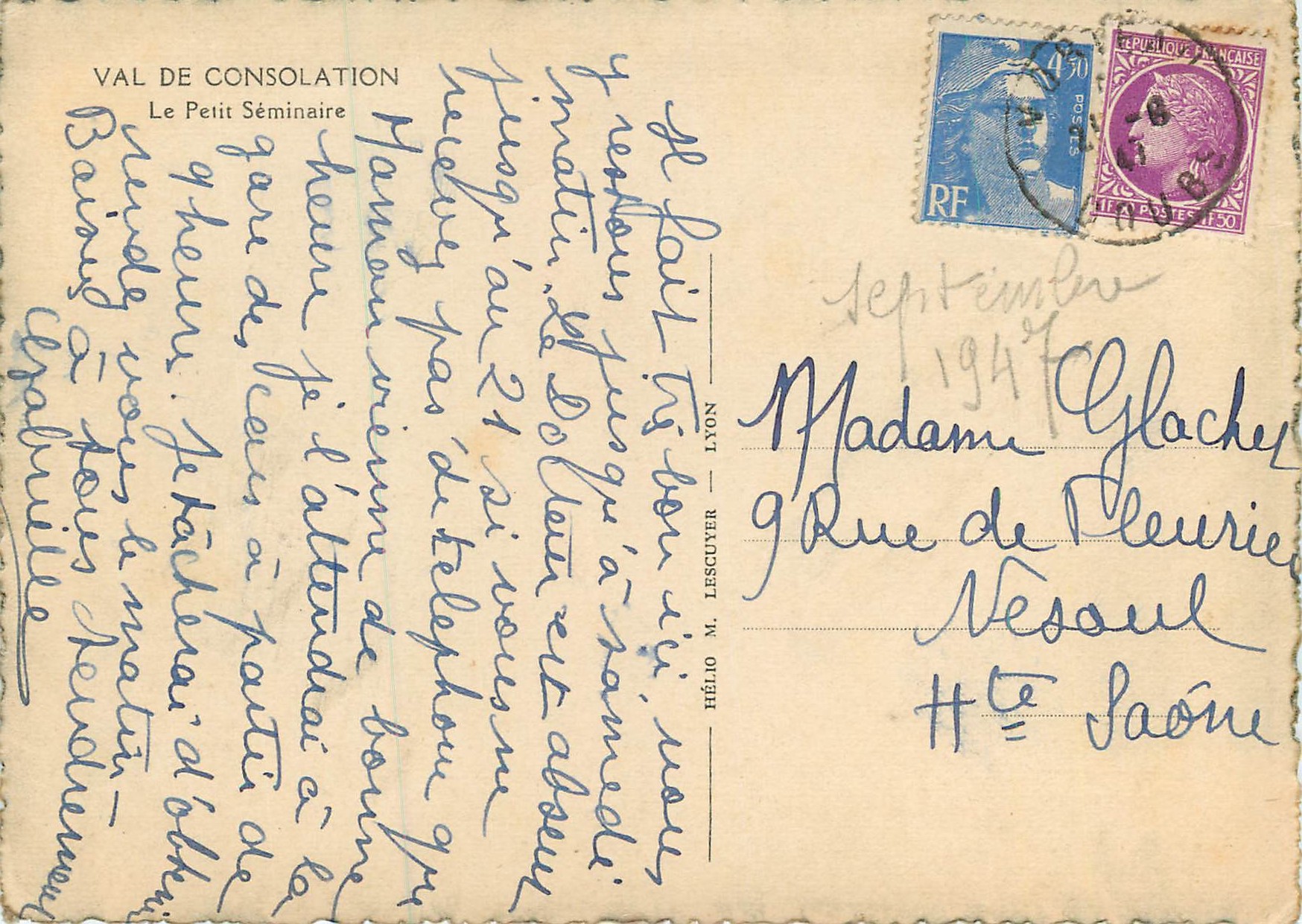 CPM Val de Consolation le Petit Seminaire — Verso