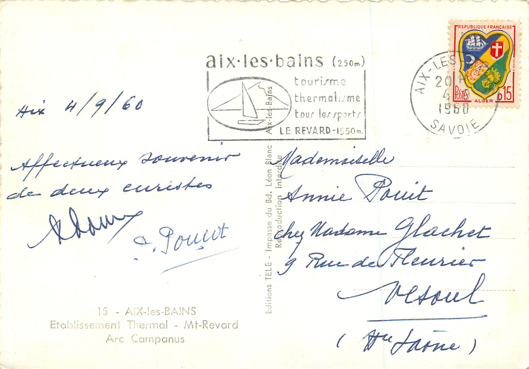 CPM Aix les Bains Etablissement Thermal Mt Revard Arc Campanus — Rückseite