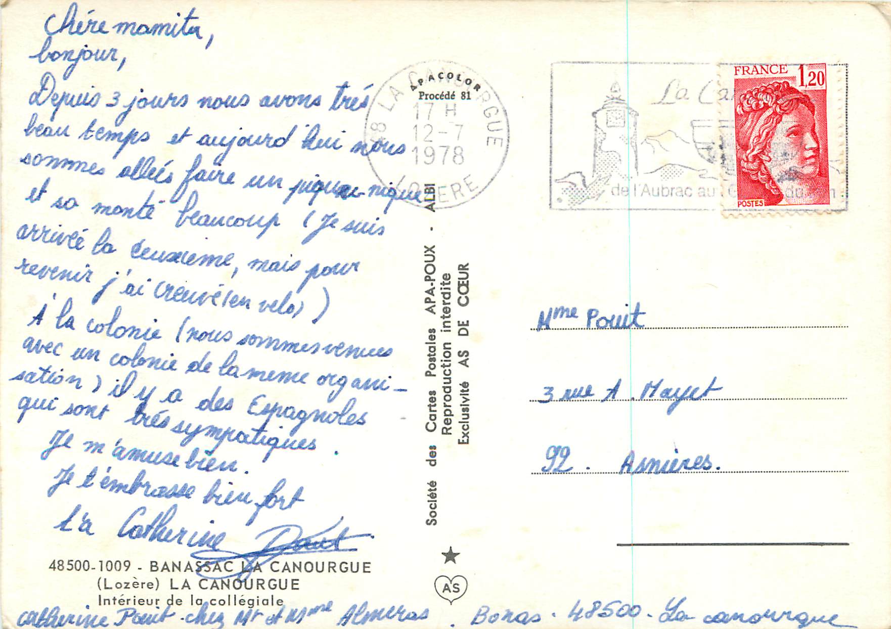 Interior of the church — view of the nave and choir — APA-POUX Postcard Society — Back