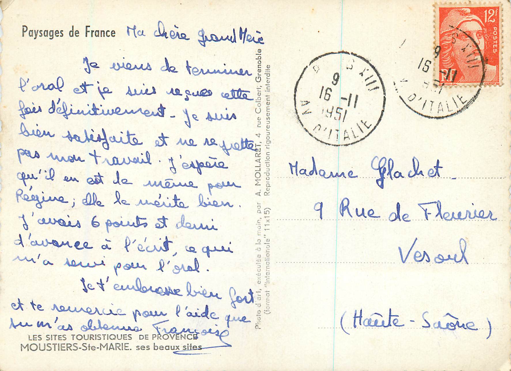 CPM Moustiers Ste Marie Les Sites Pouristiques de Provence Ses Beaux Sites — Verso