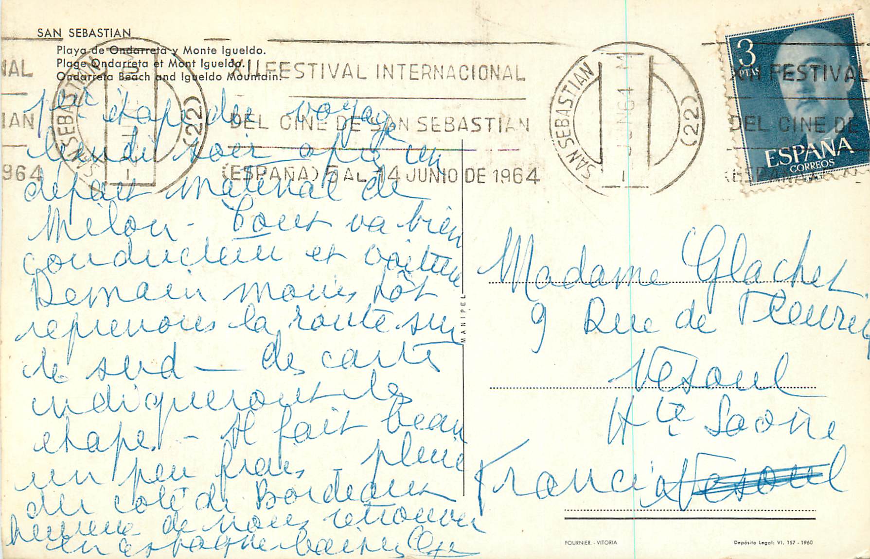 CPM San Sebastian Plage Ondarreta et Mont Igueldo — Rückseite