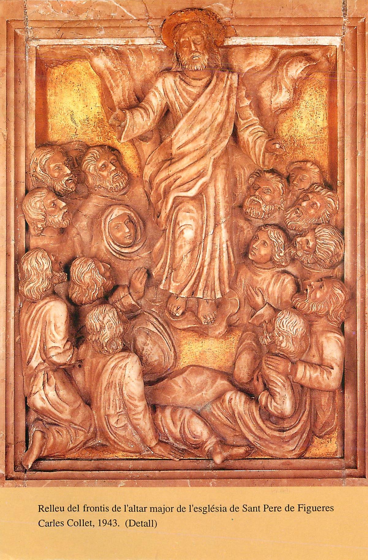 CPM Relleu Del Frontis de l'Altar Major de L'Esglesia de Sant Pere de Figueres Carles Collet 1943 (Detall)