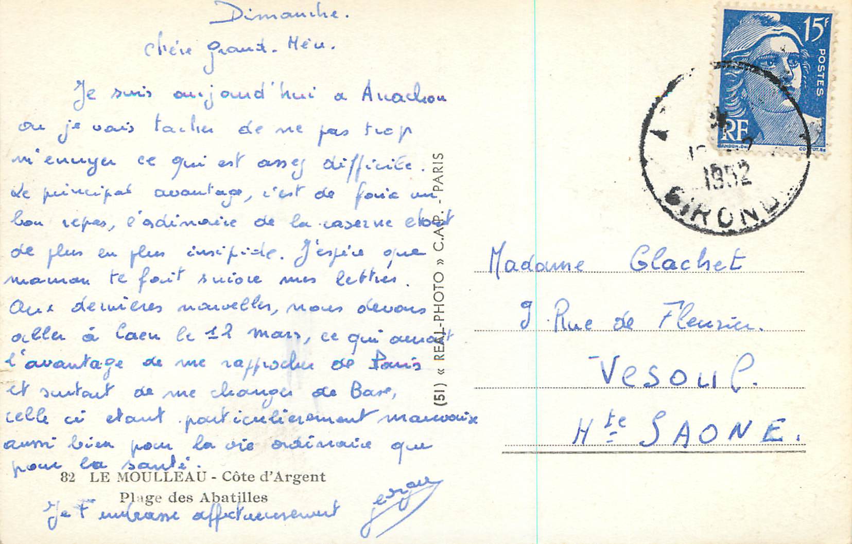 Plage des Abatilles — Côte d'Argent — Éditeur E.A.S. n°82 — Back