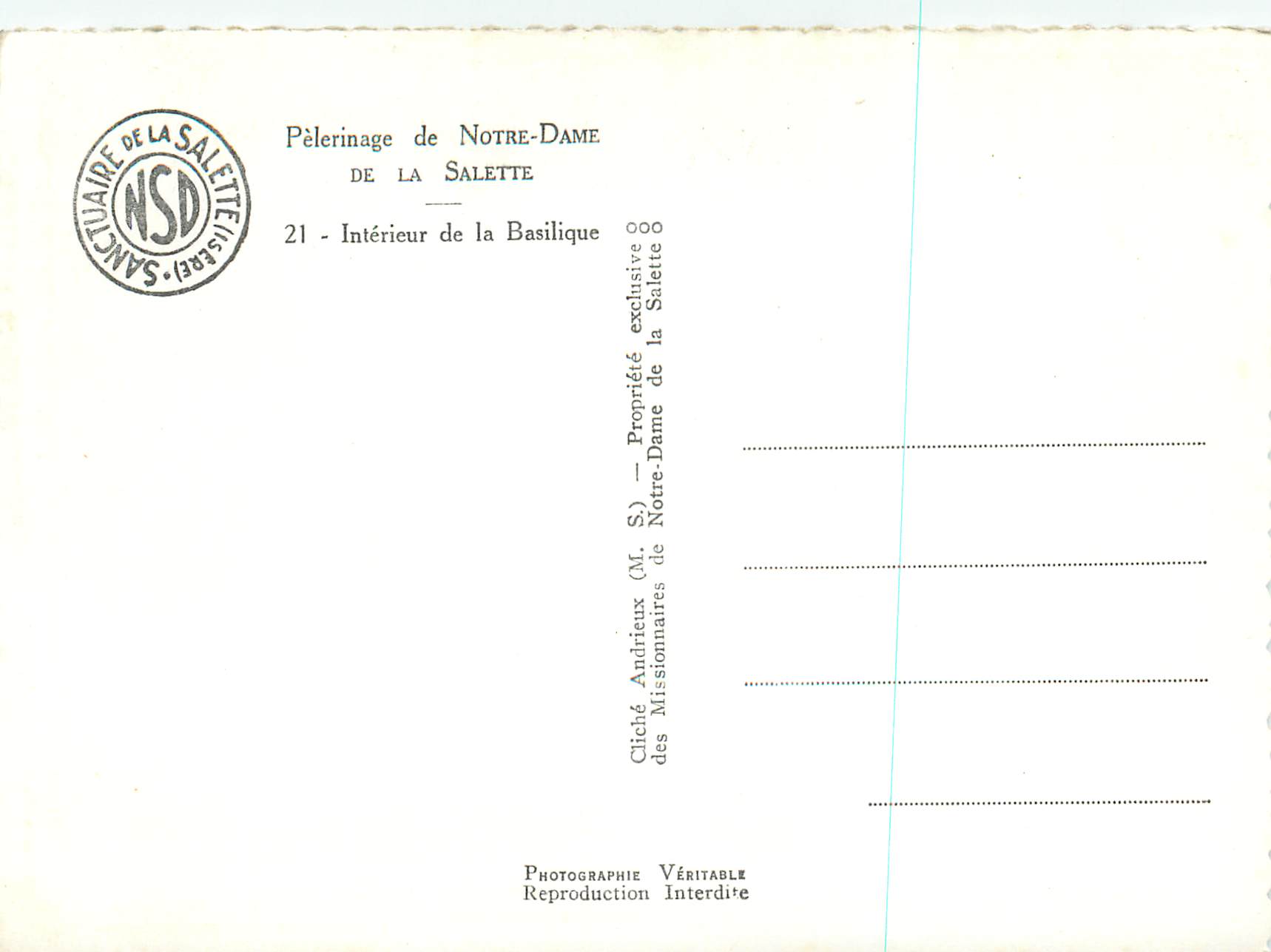 Intérieur de la Basilique — Pèlerinage de Notre-Dame de La Salette — Sanctuaire de La Salette — Verso