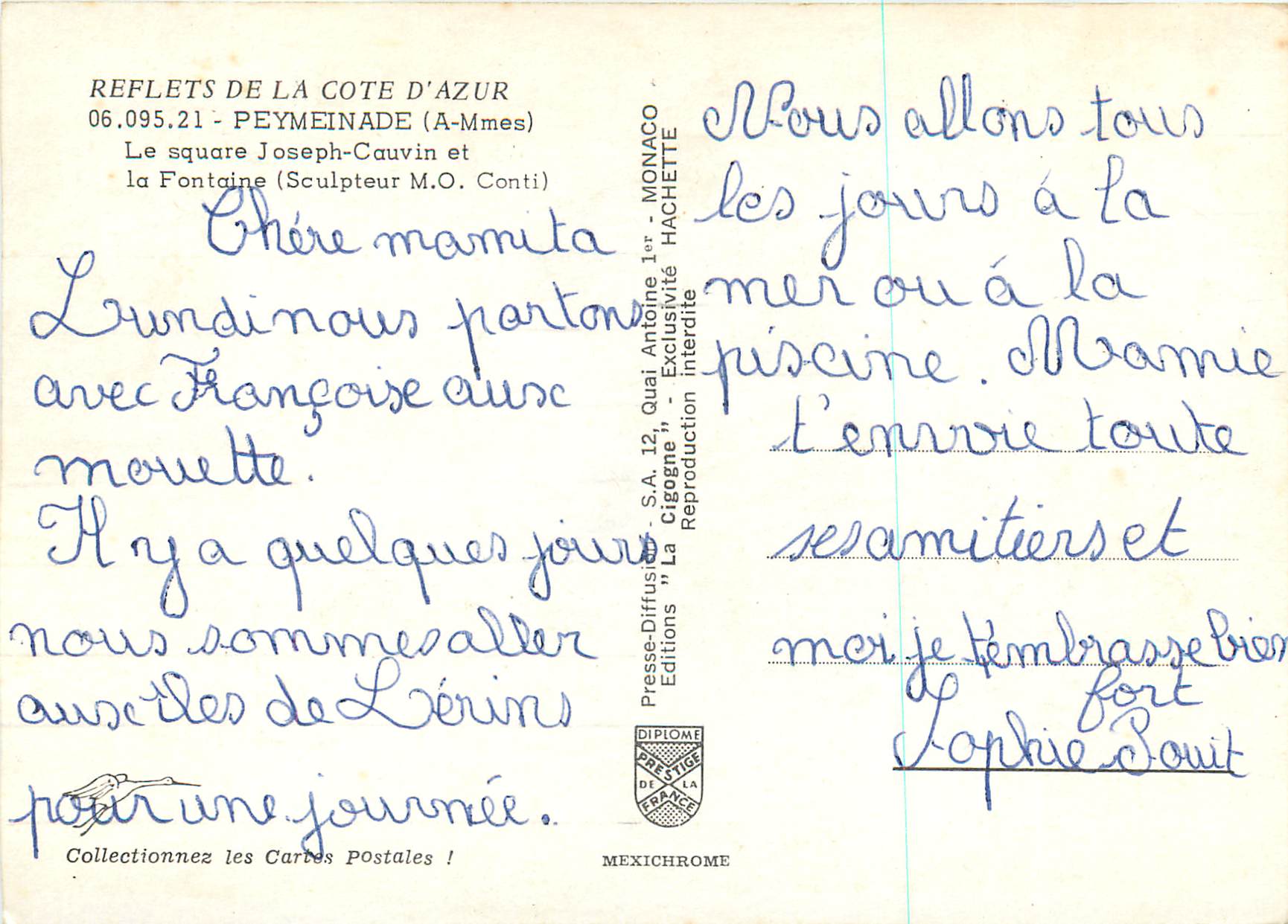 CPM Peymeinade (A Mmes) Reflets de la Cote d'Azur le Square Joseph Cauvin et la Fontaine — Rückseite