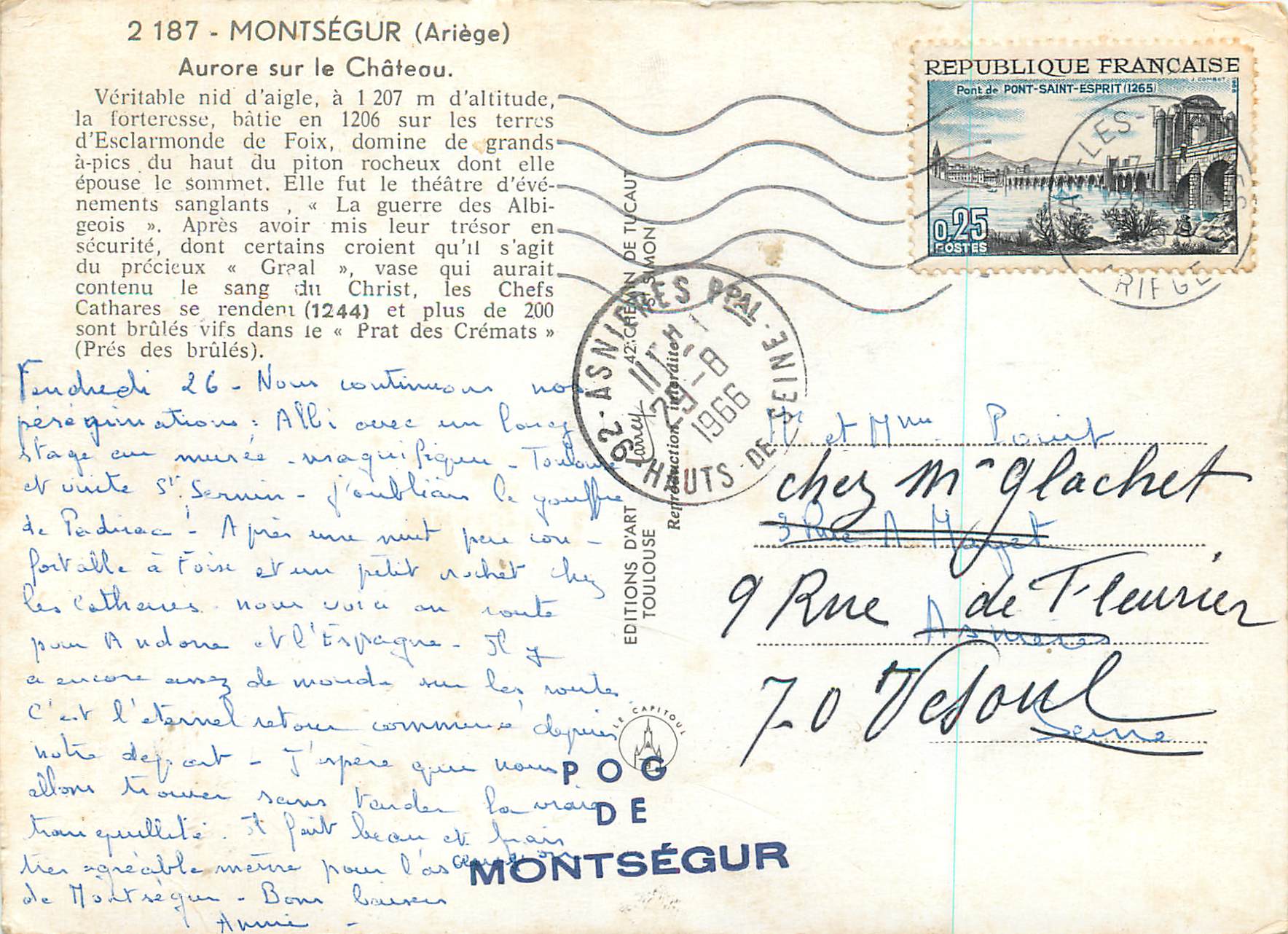CPM Montsegur (Ariege) Aurore sur le Chateau — Rückseite