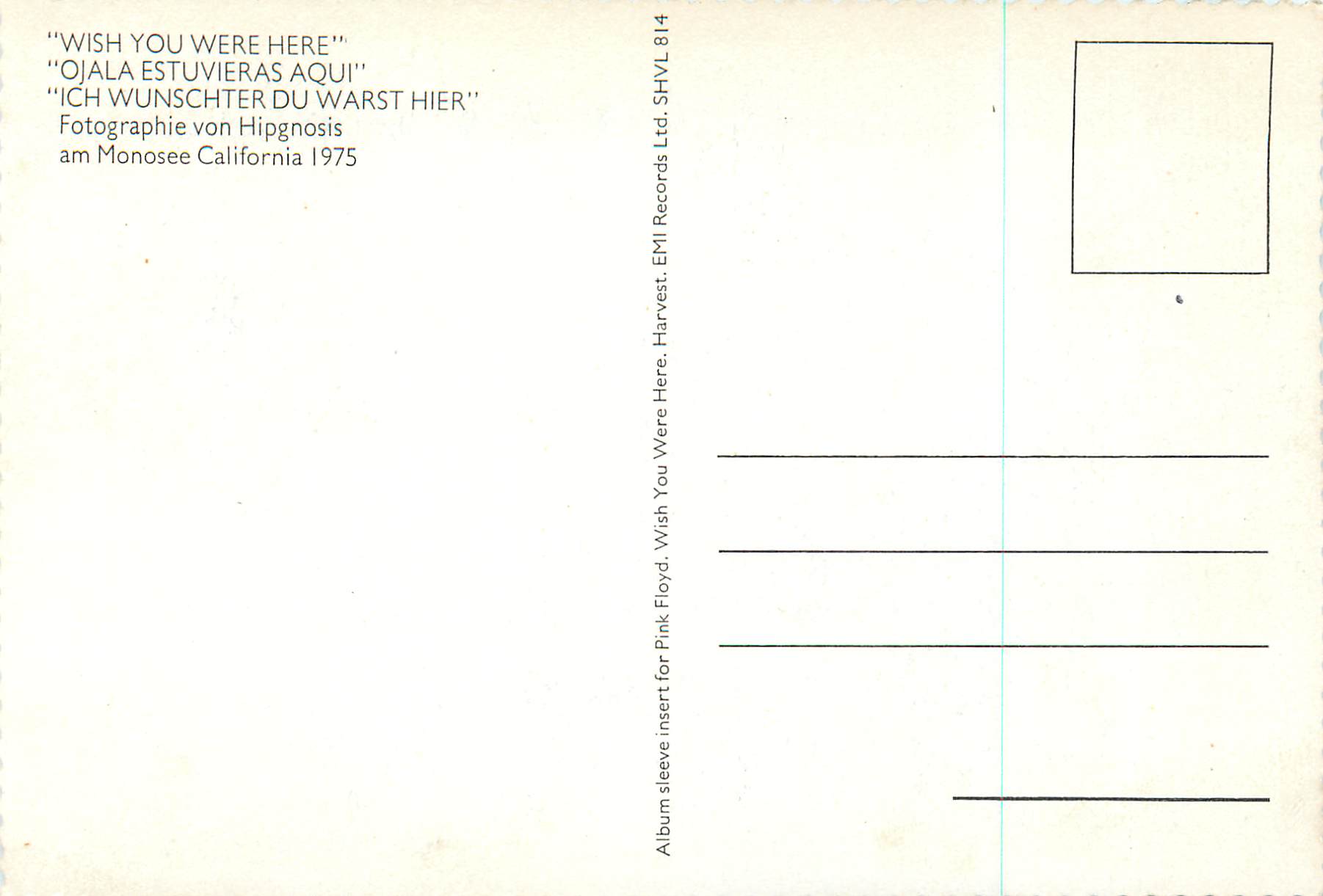 CPM Wish you Were Here Fotographie Von Hipgnosis am Monosee California 1975 — Back