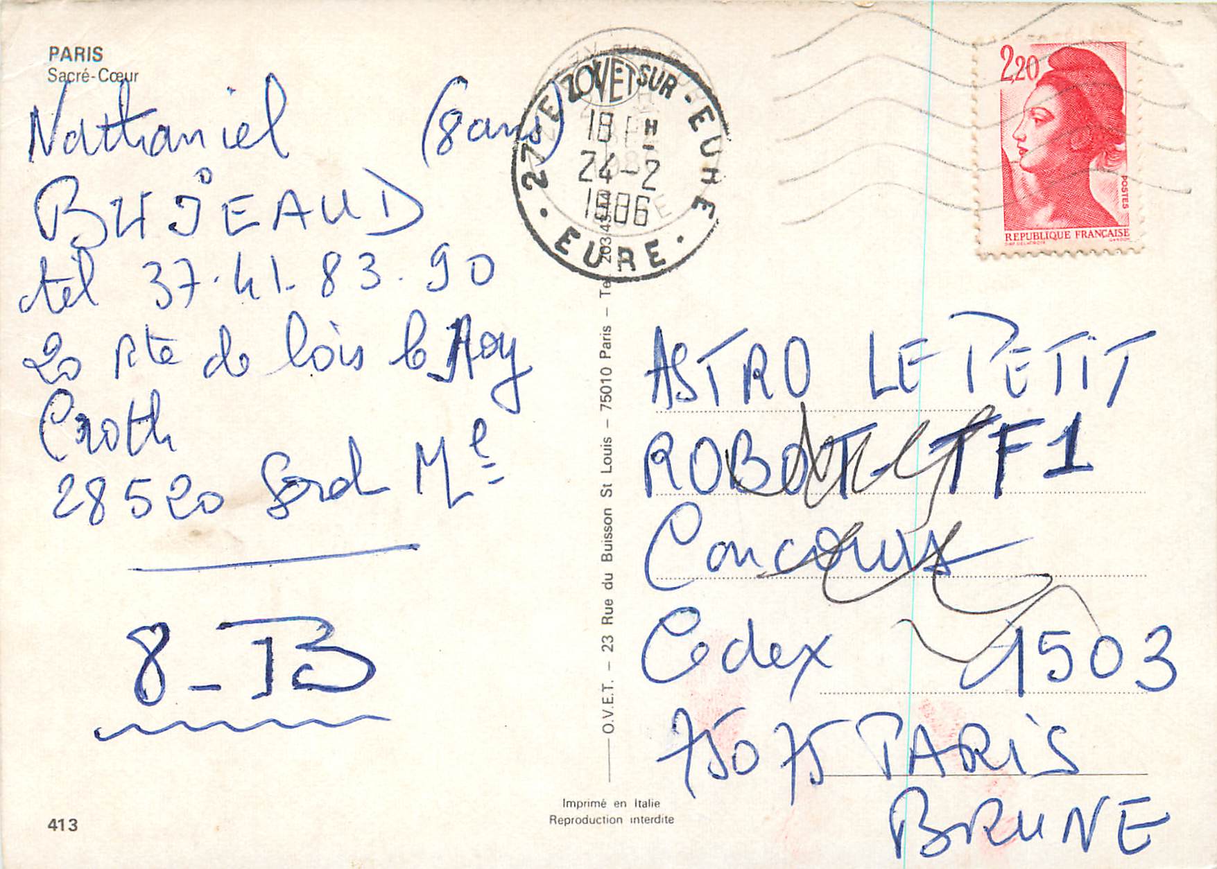 CPM Paris Sacre Coeur — Rückseite