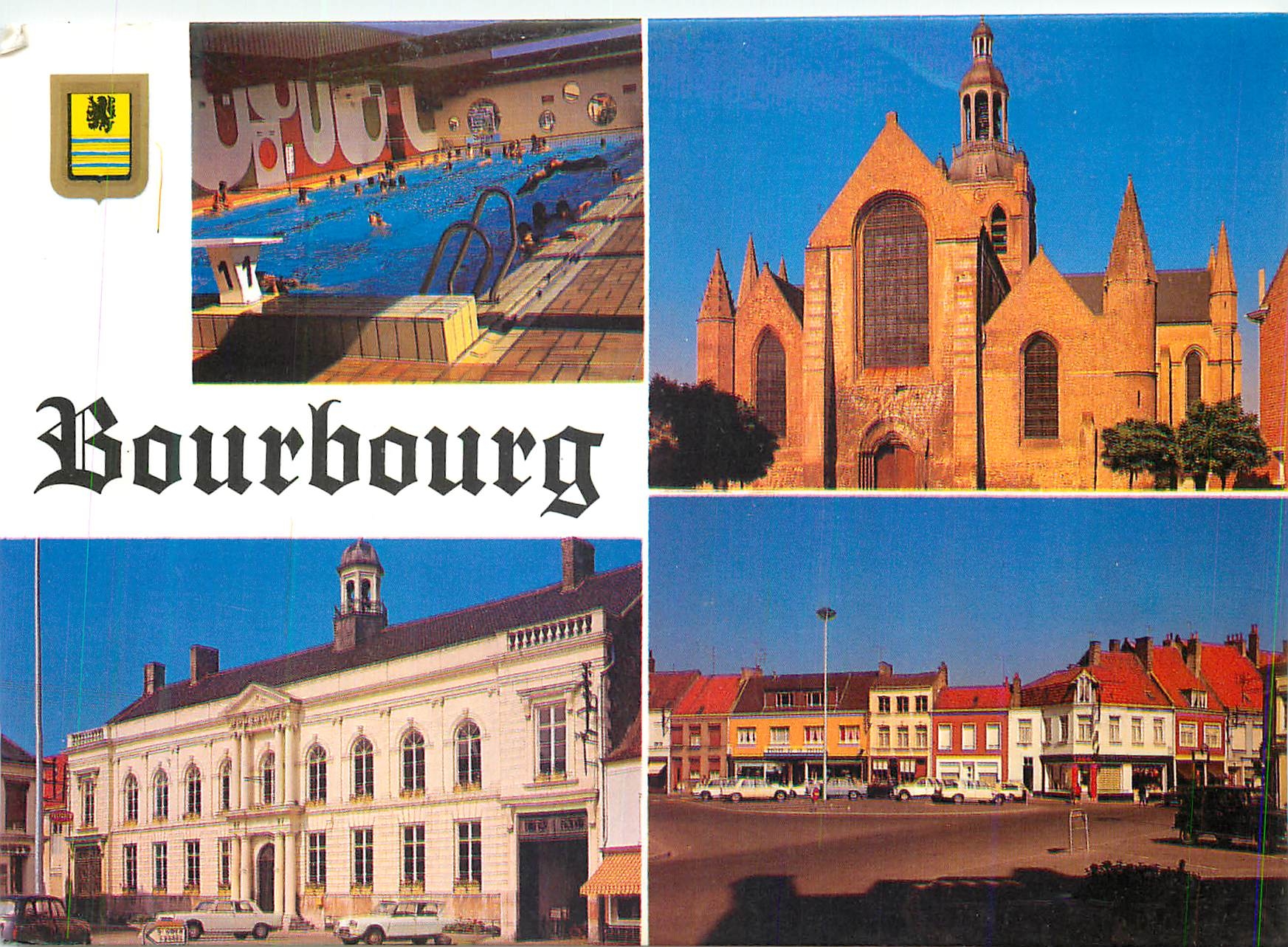 CPA Bourbourg France la Piscine l'Eglise la Mairie la Place