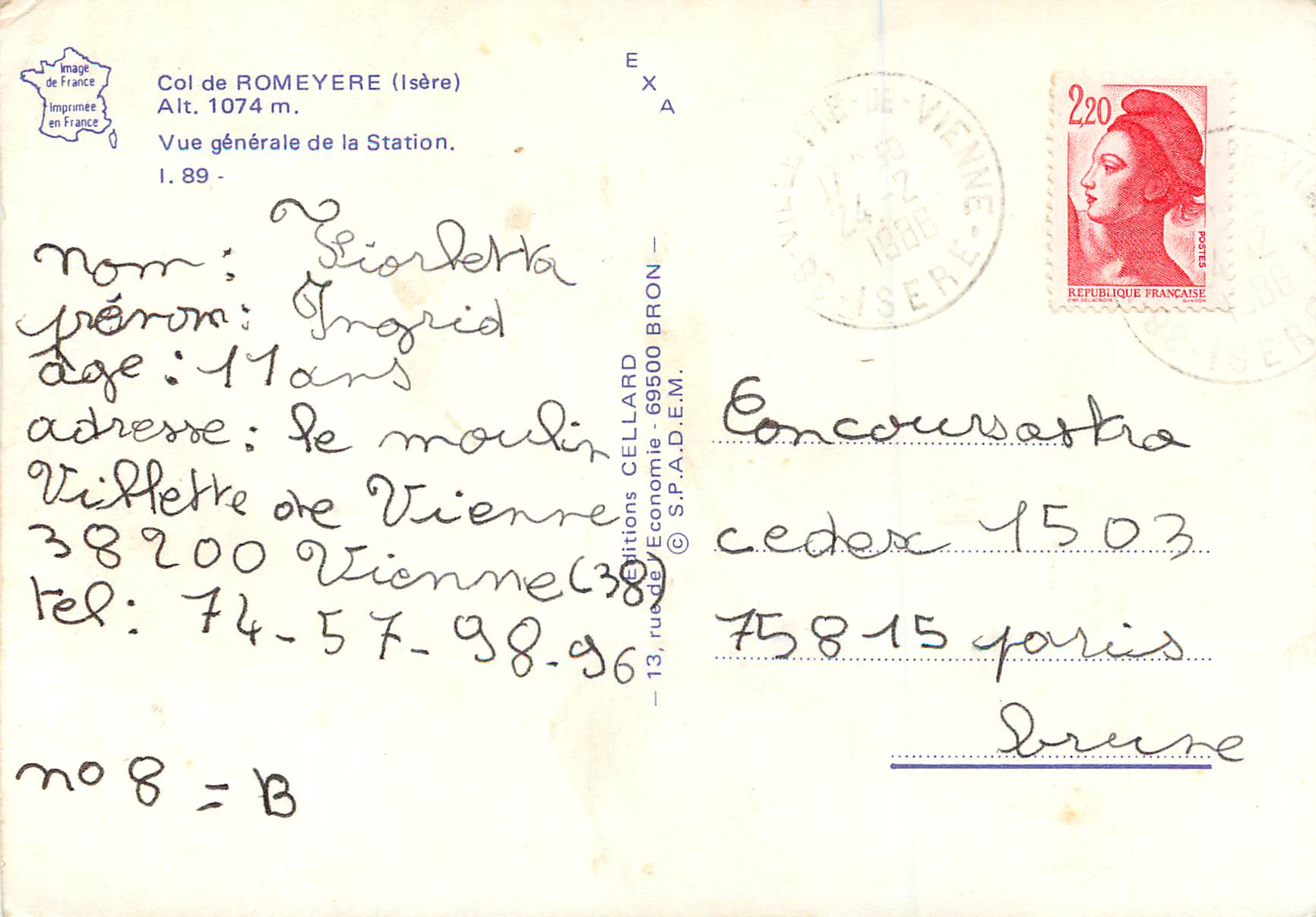 Col de Romeyère (Isère) — Vue générale de la Station — Éditions Cellard — Verso