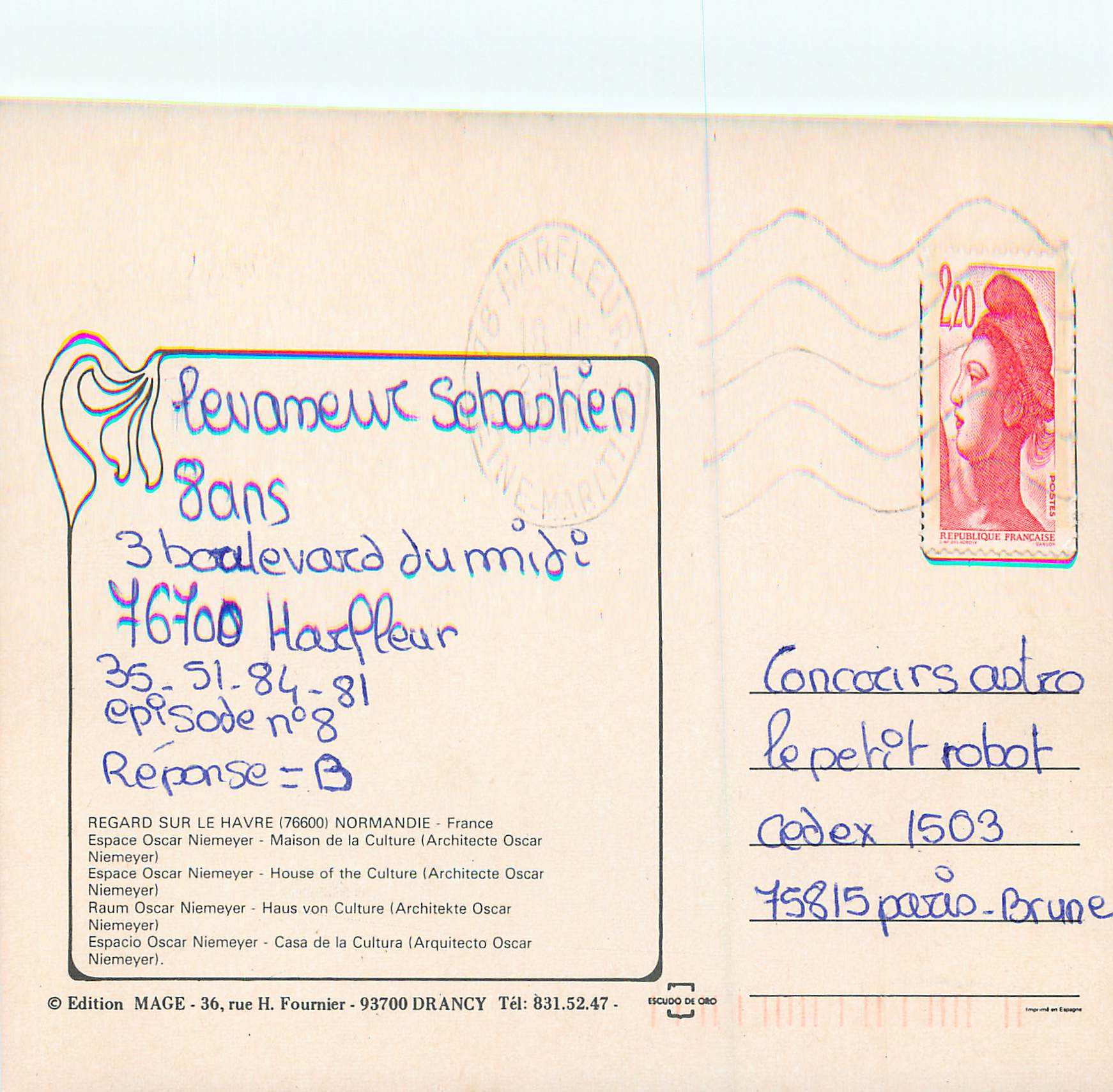 CPA Regard sur le Havre Normandie France — Rückseite