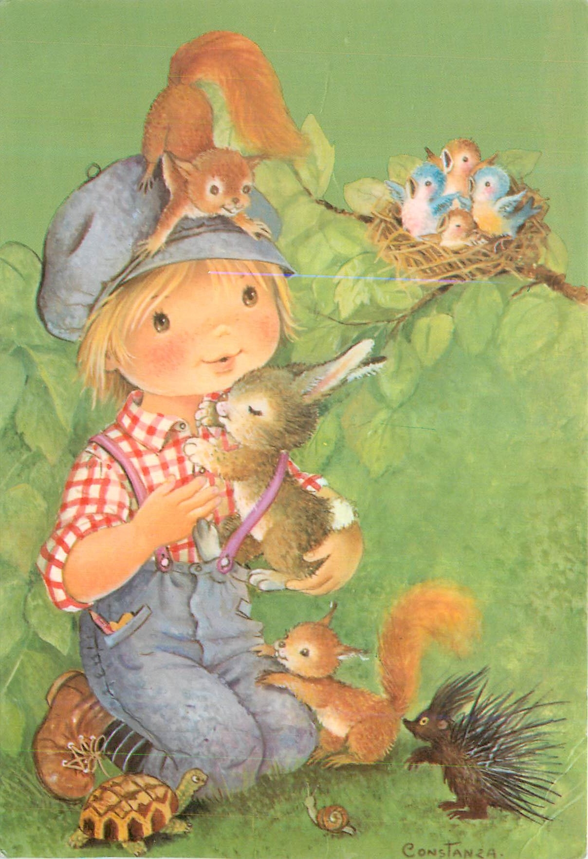 CPA Enfant Lapin Ecureuil Tortue