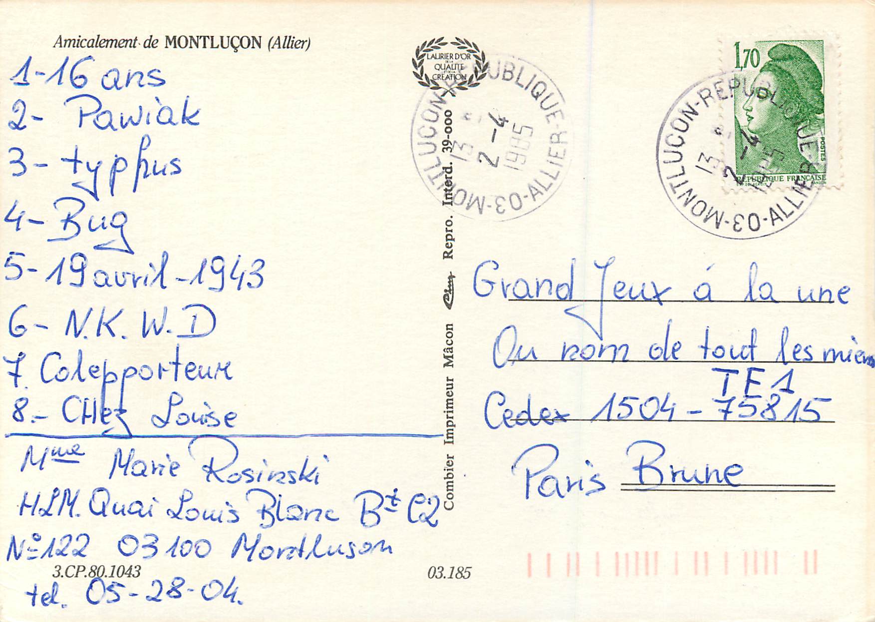 CPA Amicalement de Montlucon (Allier) Chasse Chiens — Rückseite