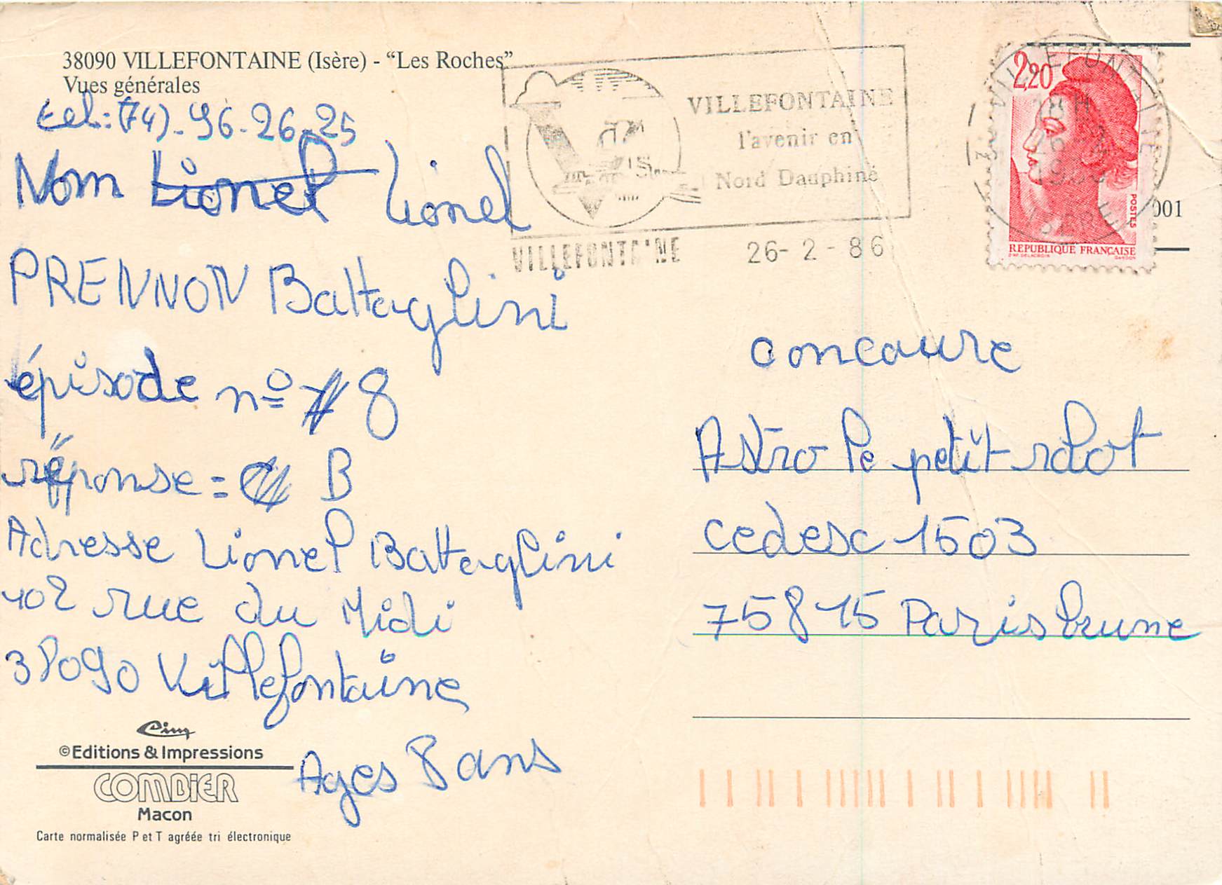 CPA Villefontaine (Isere) les Roches Vues Generales — Back