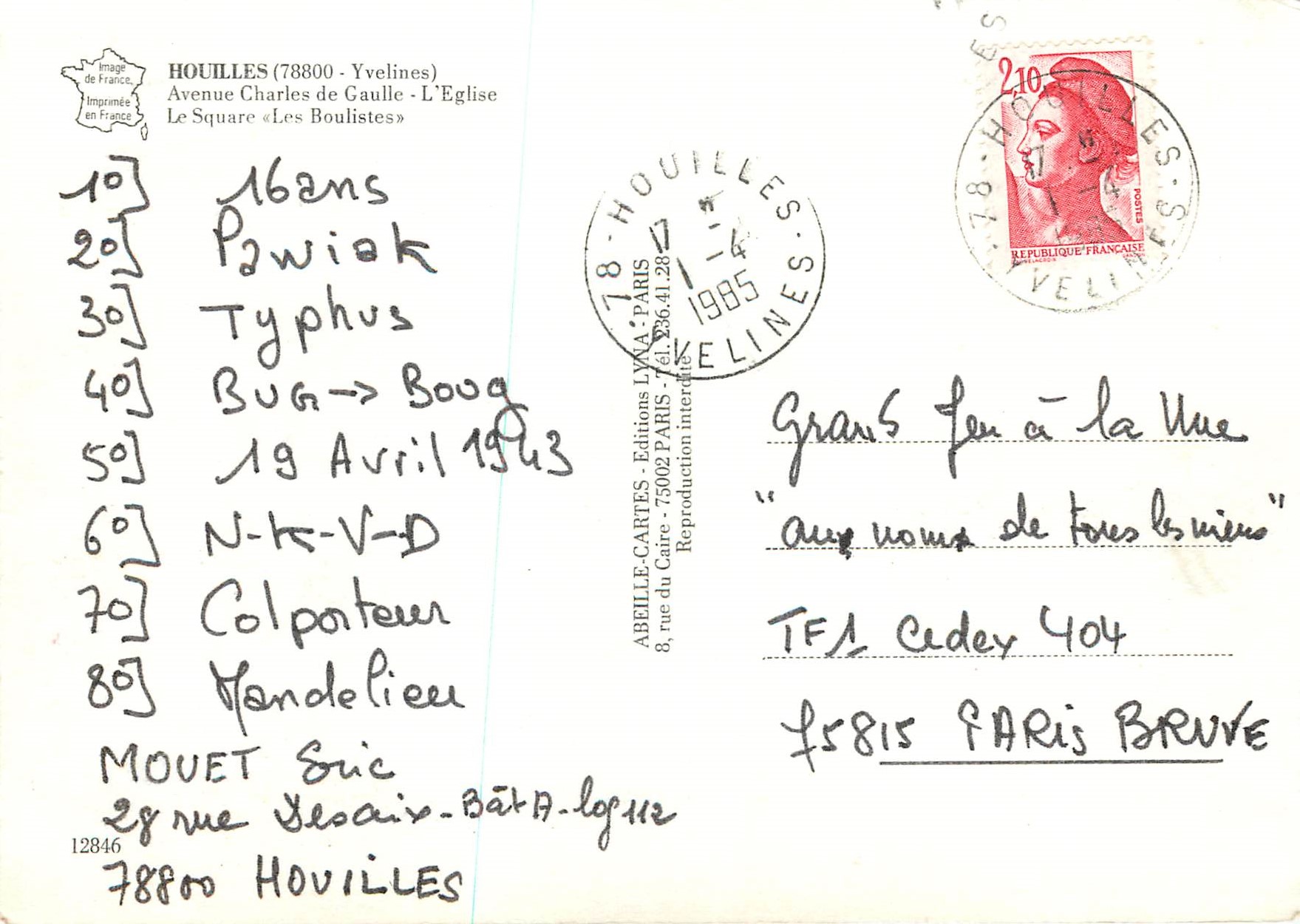 CPM Houilles (Yvelines) Avenue Charles de Gaulle l'Eglise — Back