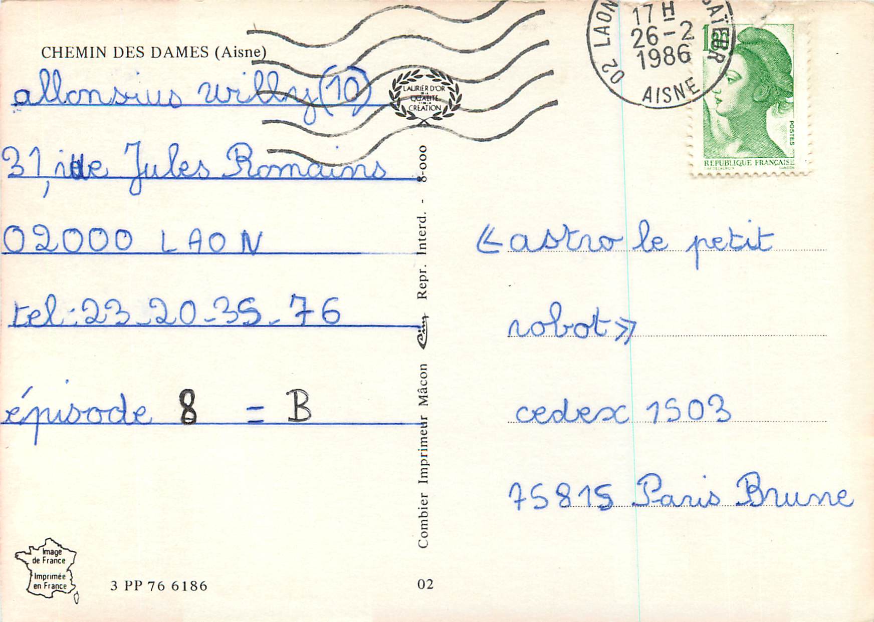 Le chemin des dames — Cerny en Laonnois — Imprimerie Combier — Reverso