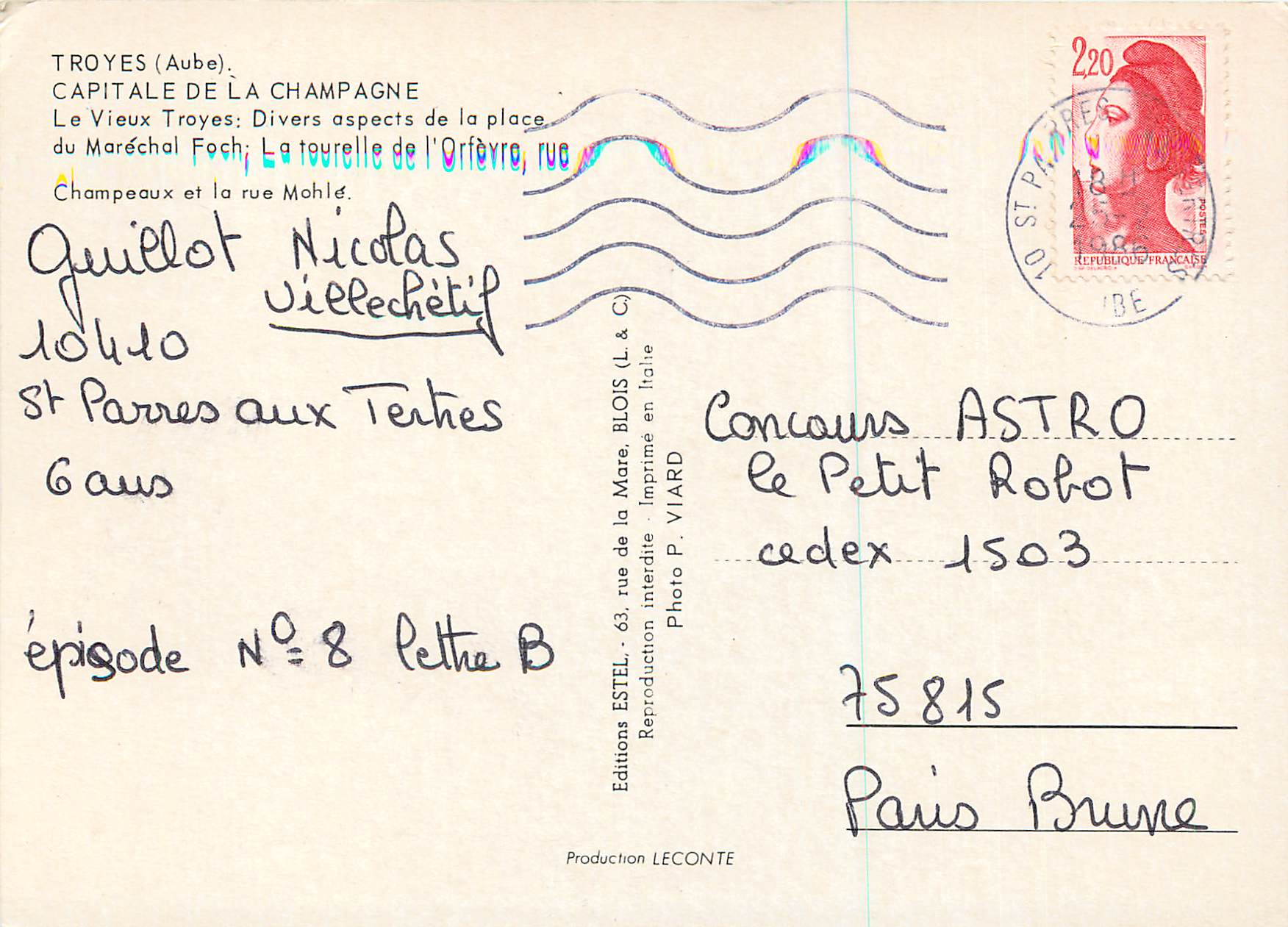 Troyes — Divers aspects de la place du Maréchal Foch, rue Champeaux et rue Mohlé — Éditions ESTEL — Back