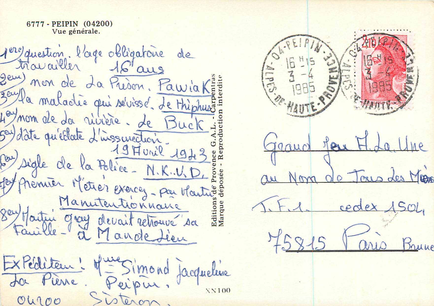 CPM Peipin Vue Generale — Rückseite