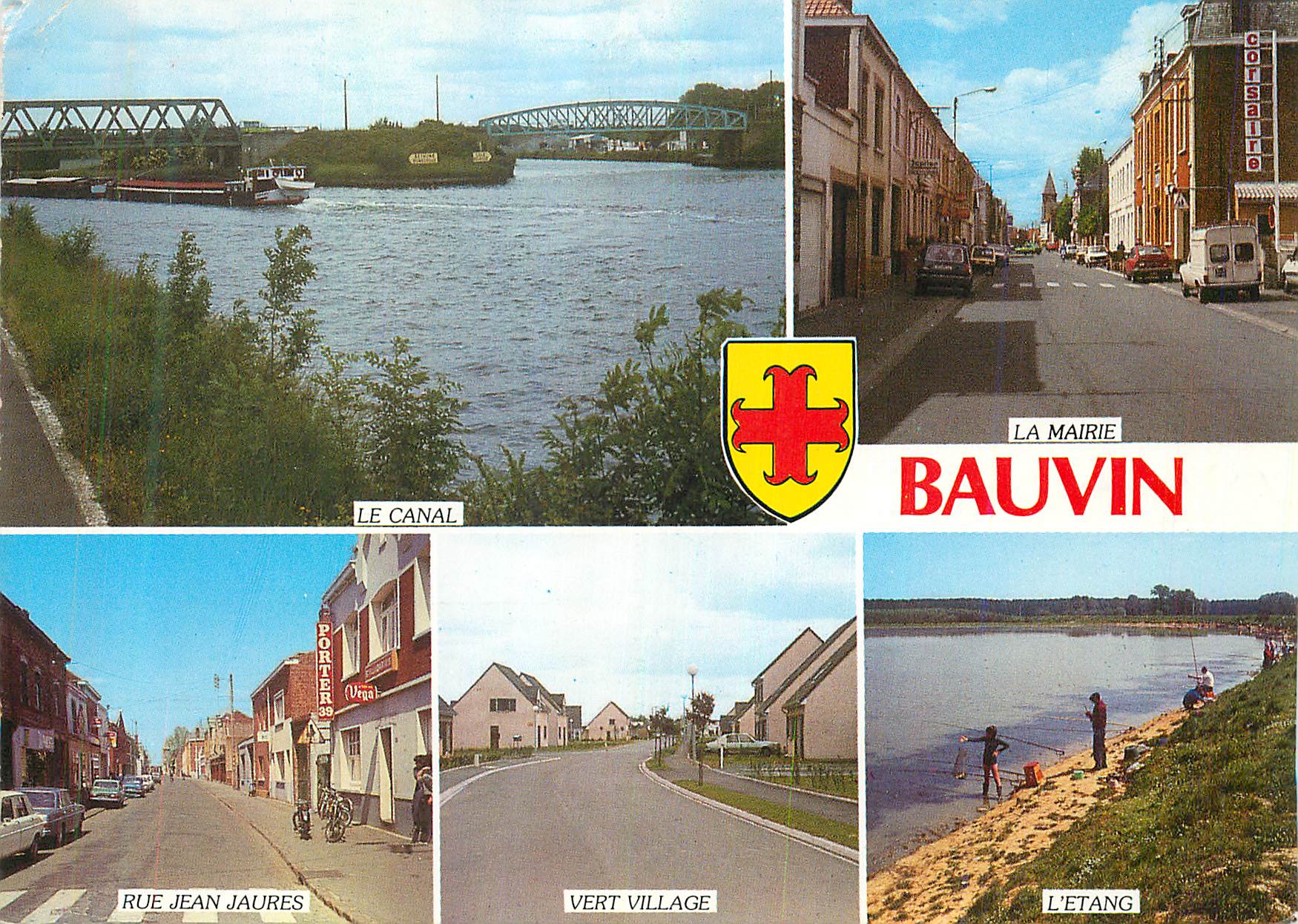 CPM Bauvin (Nord) Le canal Rue Jean Jaures Vert Village L'etang La mairie