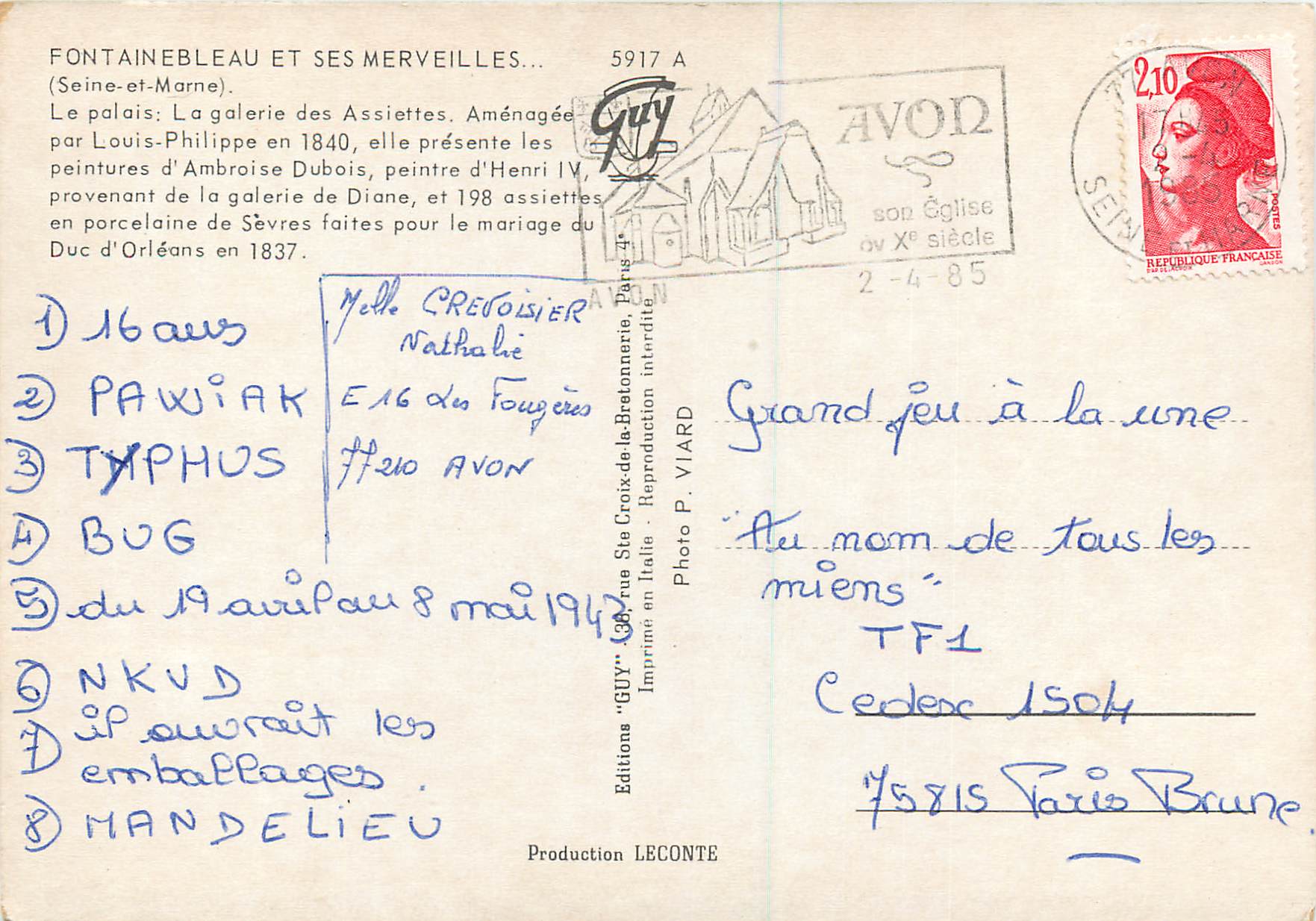 Fontainebleau — Galleria delle Tazze — Edizioni Guy — Verso
