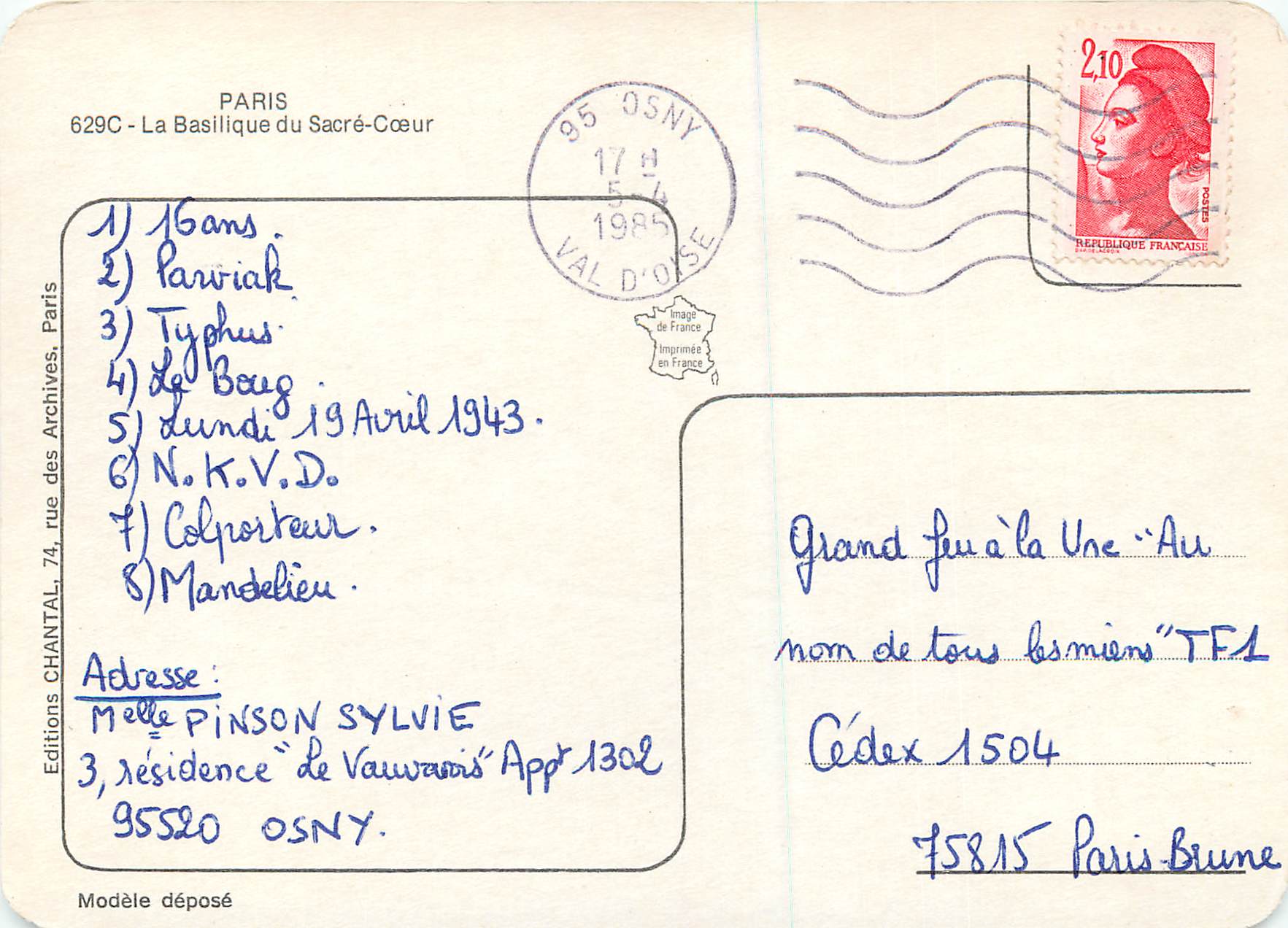 Paris - le Sacré-Cœur — éditeur IRIS, n° de série non visible — Rückseite