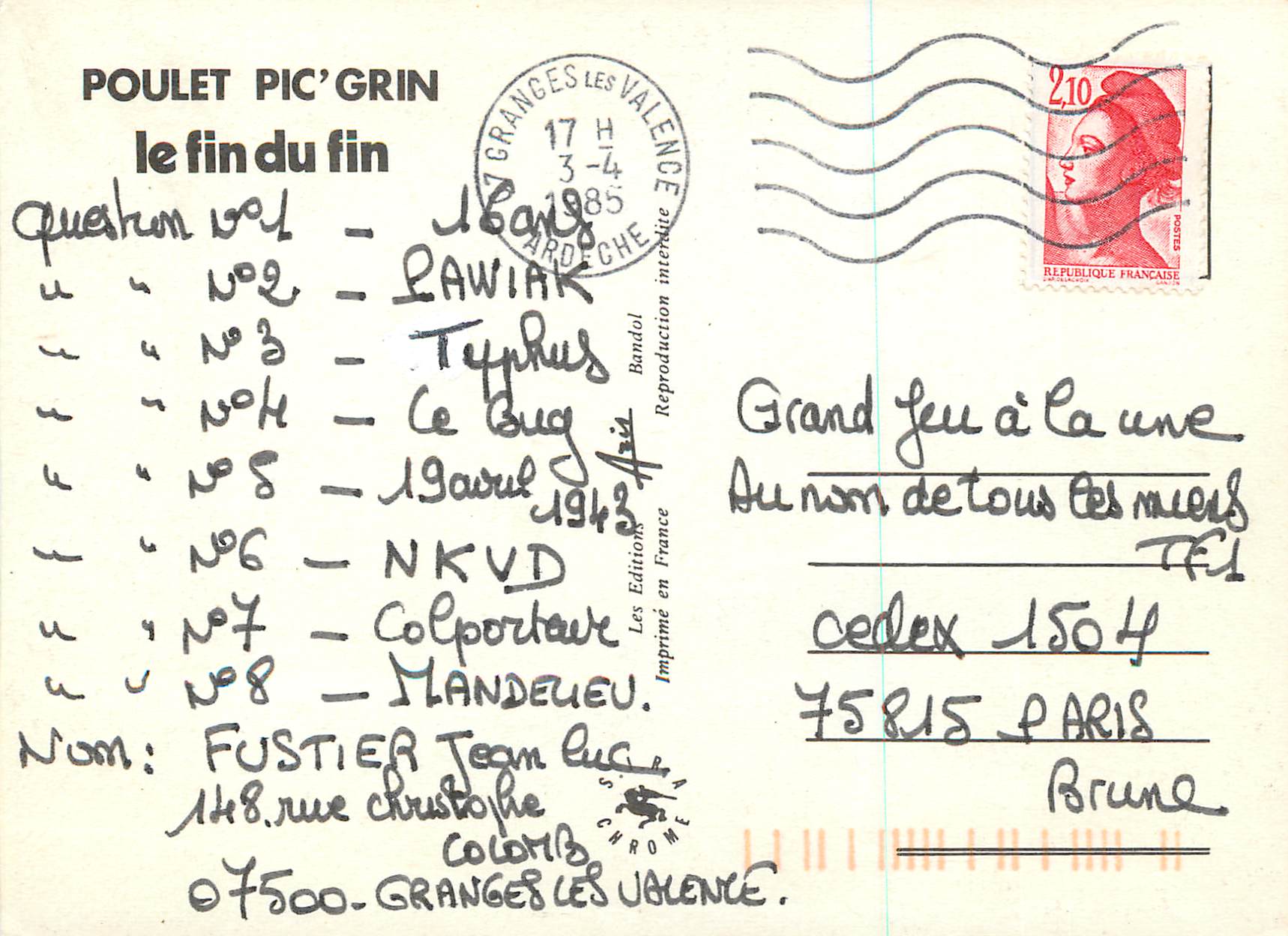 CPM Poulet Pic'Grin Le Fin du Fin — Rückseite