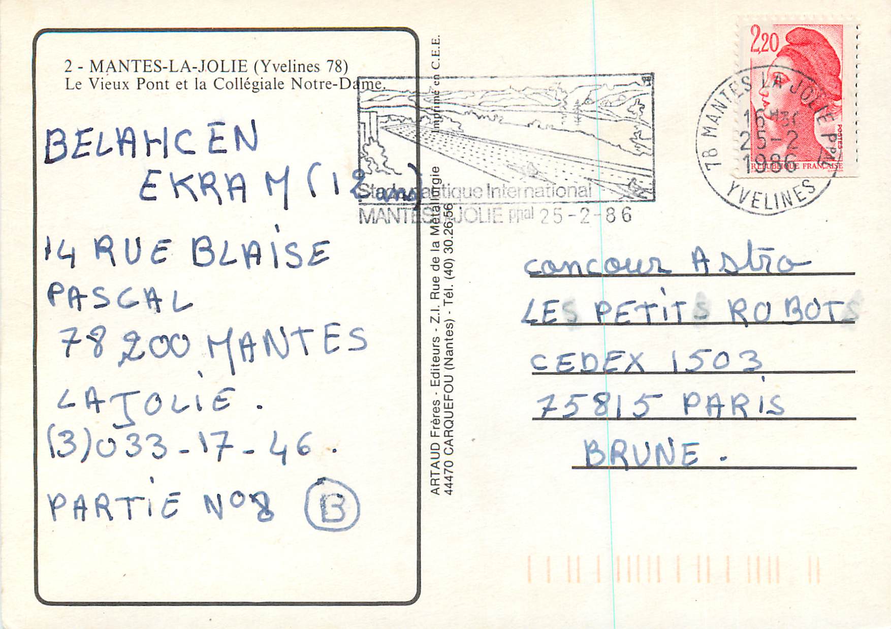Mantes-la-Jolie — Le Vieux Pont et la Collégiale Notre-Dame — Artaud Frères, Carquefou — Verso
