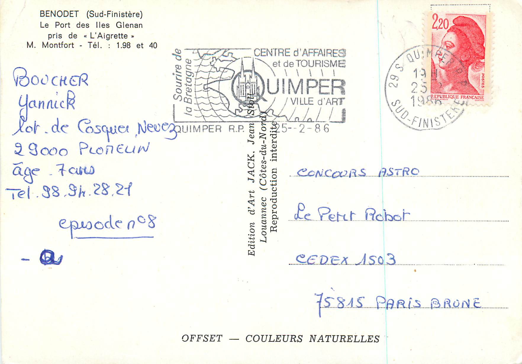 CPM Benodet (Sud Finistere) Le Port des Iles Glenan — Rückseite