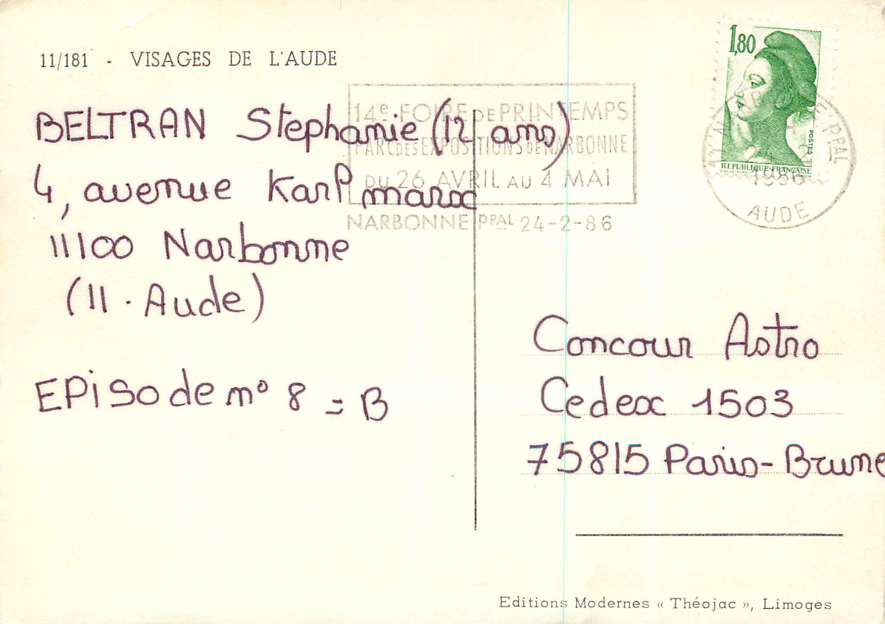 CPM Visages de l'Aude Carcassonne Quillan St Pierre la Mer Fontfroide Castelnaudary Gruissan — Rückseite
