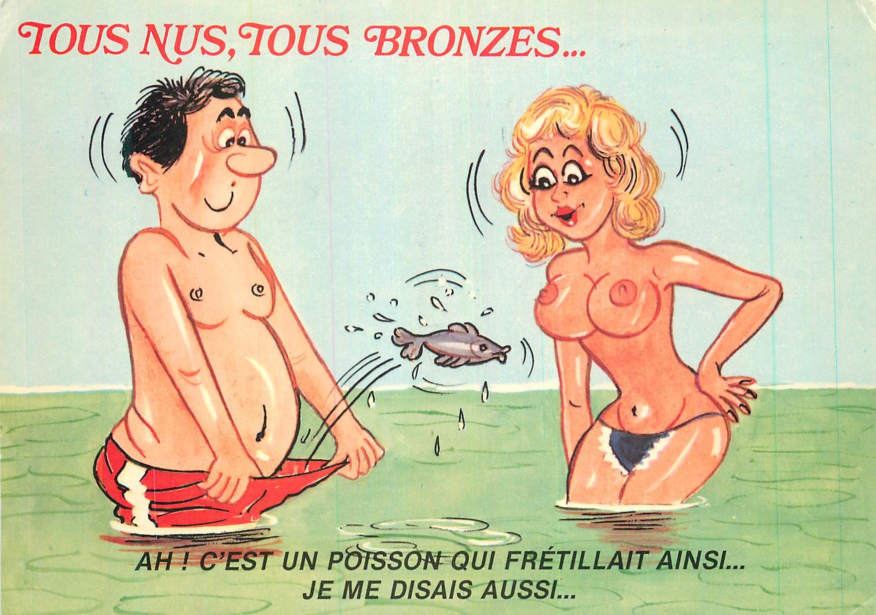 CPM Tous Nus Tous Bronzes Serie Ah c'est un poisson qui fretillait ainsi