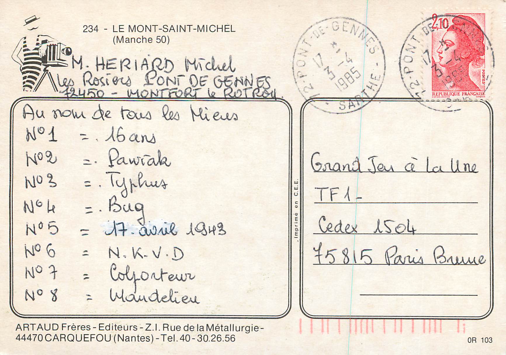 CPM Le Mont Saint Michel (Manche) — Verso