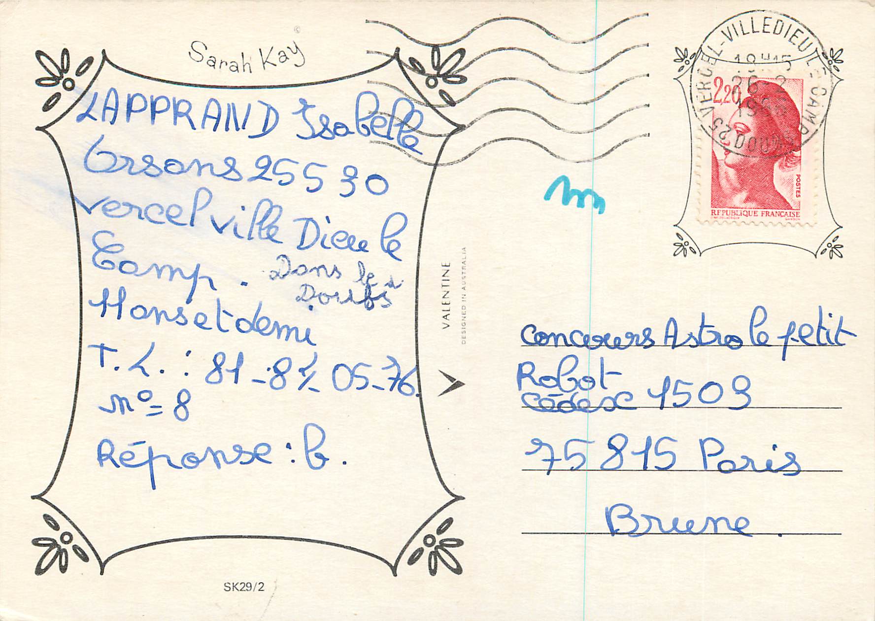 CPM Sarah Kay Enfant Chien — Rückseite