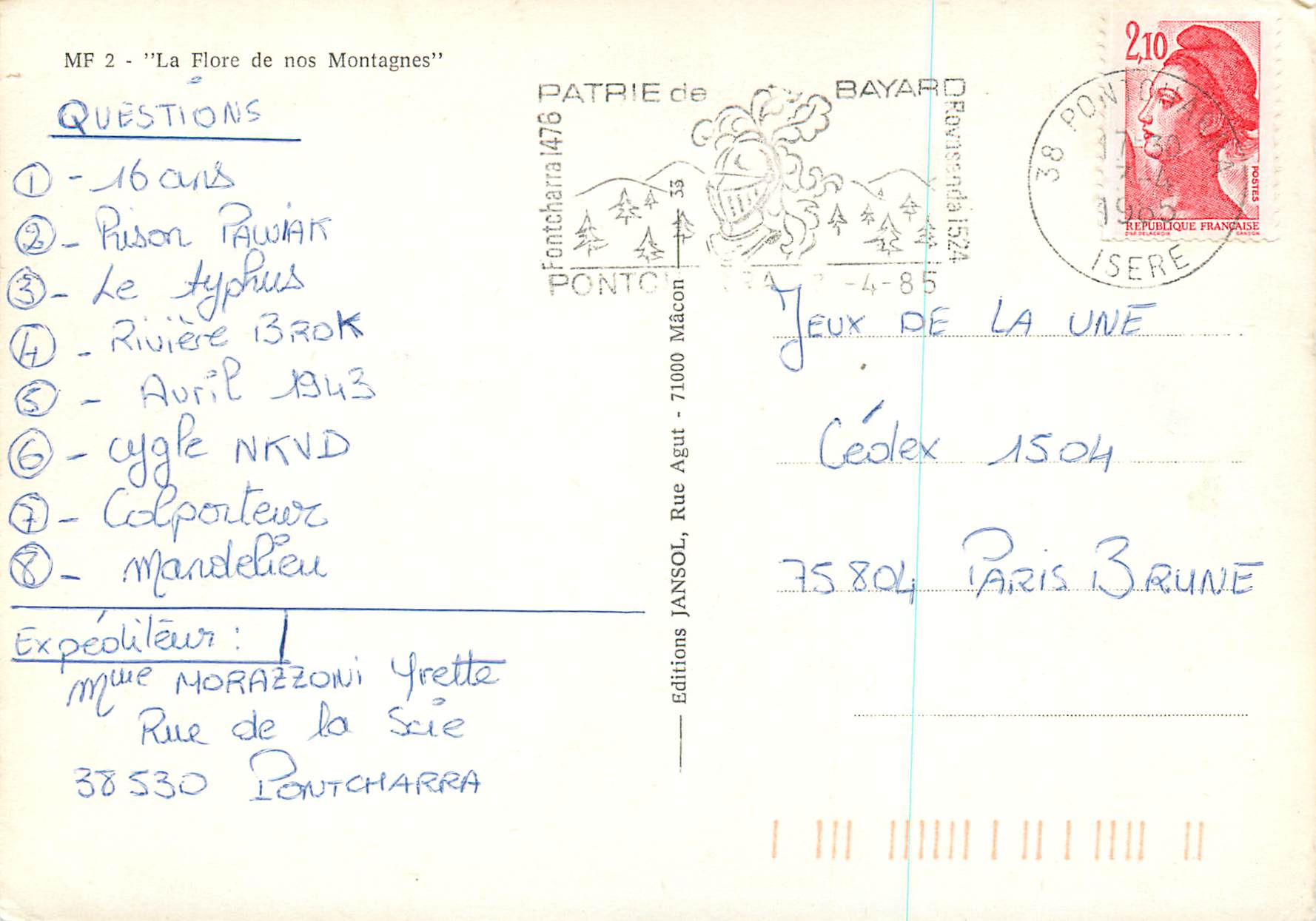 CPM Fleurs des Alpes La Flore de nos Montagnes — Verso