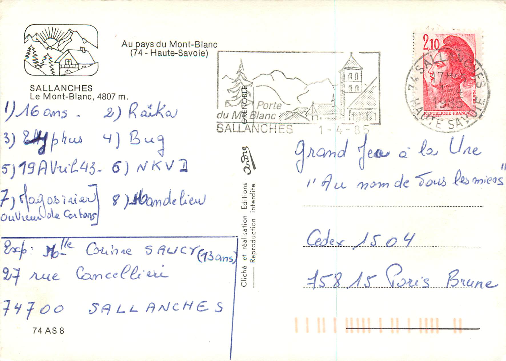 Sallanches Mont Blanc — vue du village avec le Mont Blanc en arrière-plan — Éditions du Mont Blanc — Verso