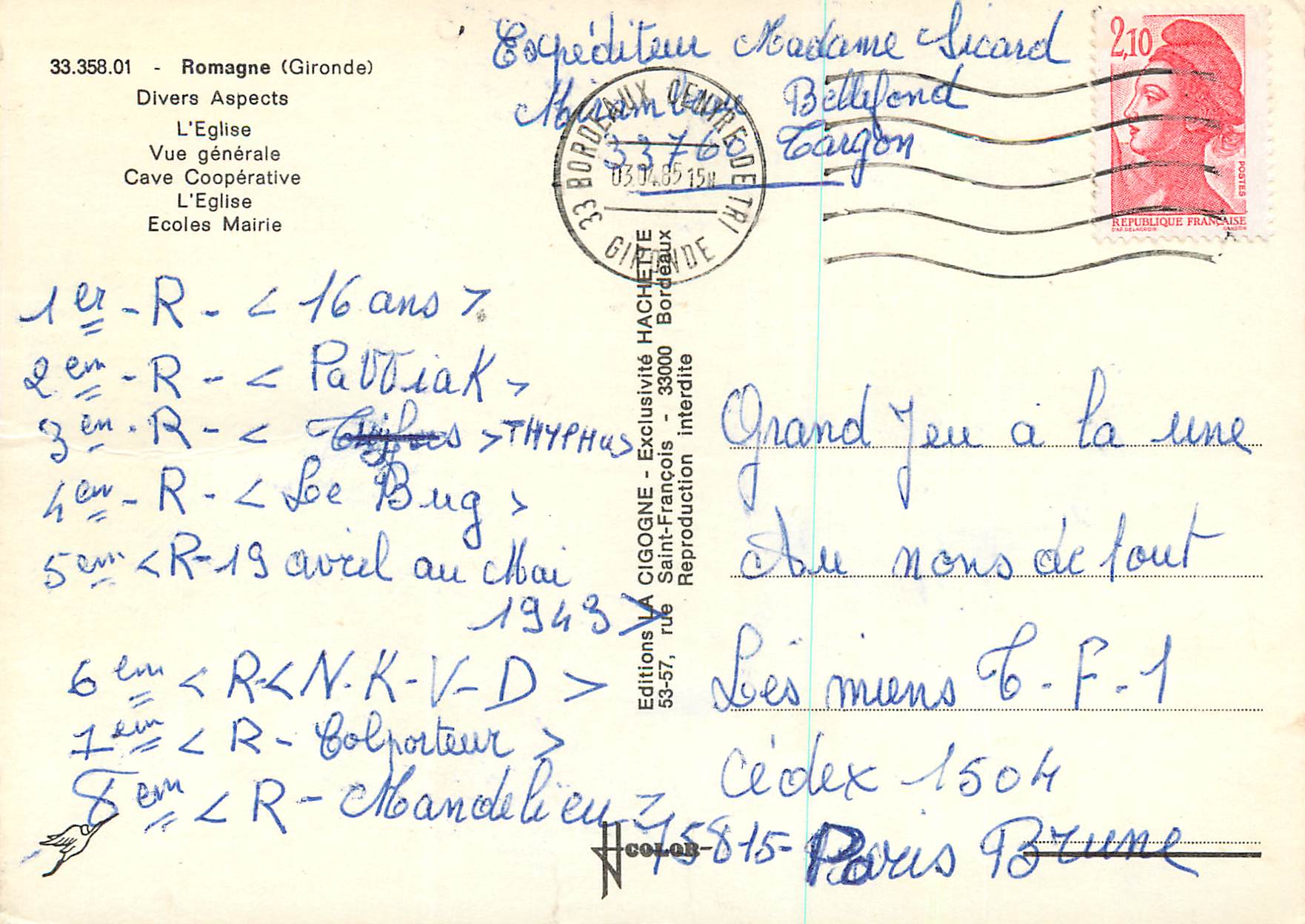 Romagne (Gironde) — Souvenir de Romagne — Éditions La Cigogne — Reverso