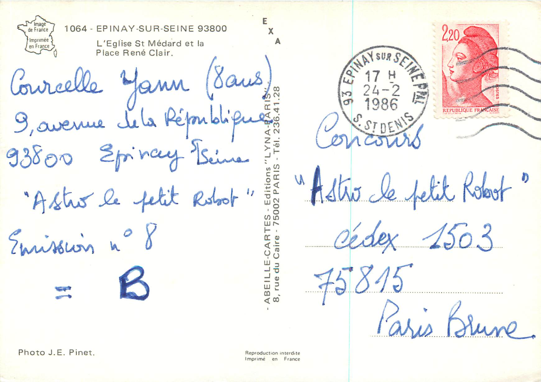 CPM Epinay sur Seine L'Eglise St Medard et la Place Rene Clair — Rückseite
