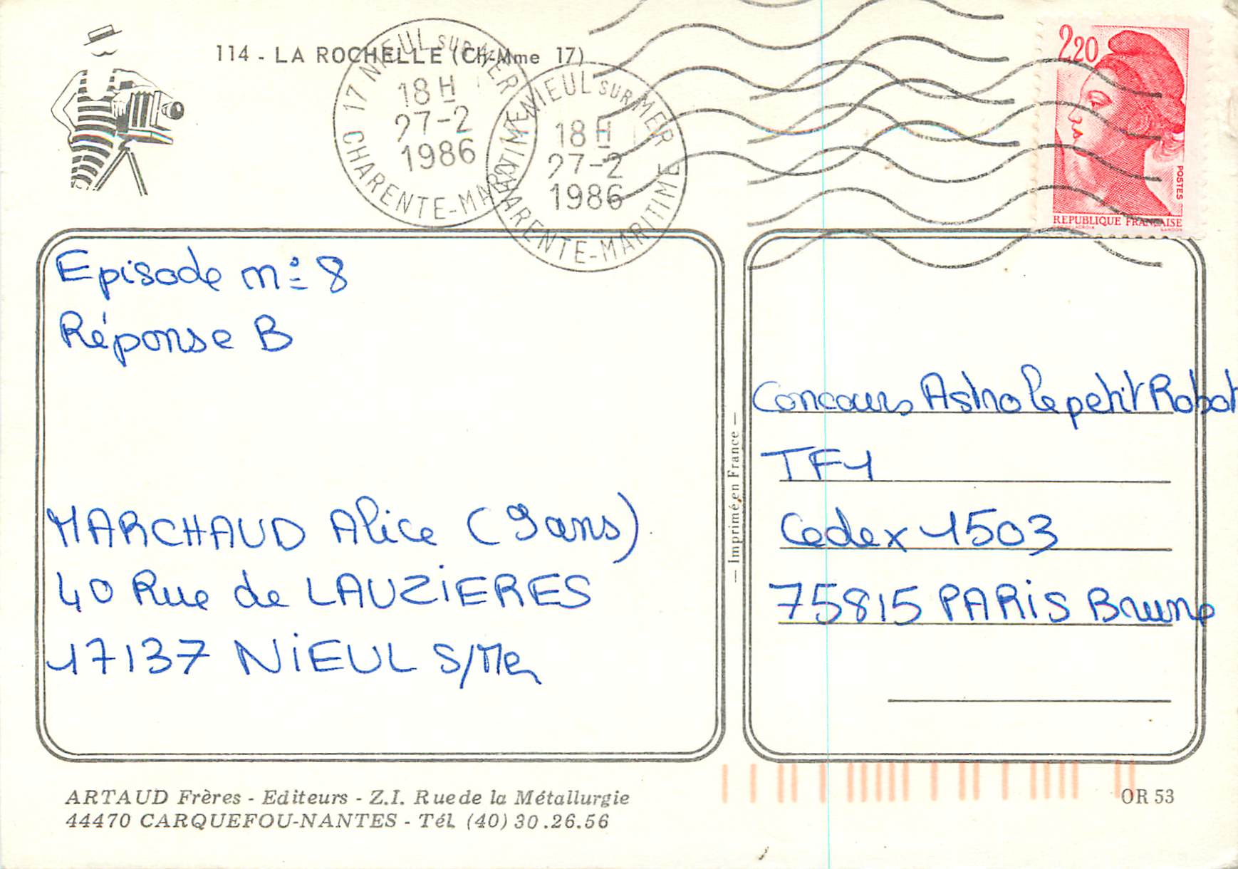 CPM La Rochelle (Ch Mme) — Rückseite