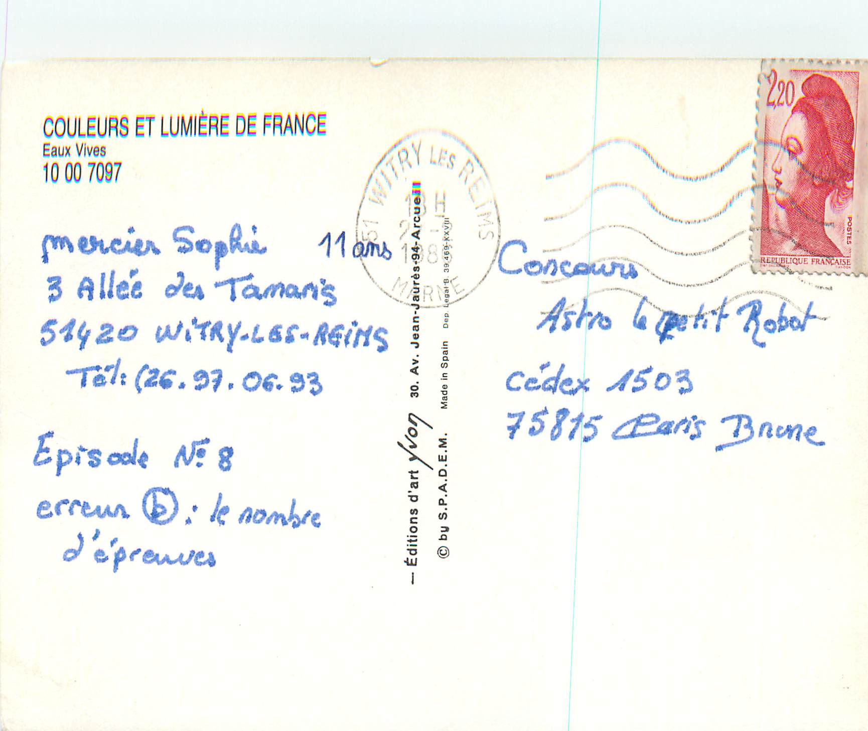 CPM Couleurs et Lumiere de France Eaux Vives — Rückseite
