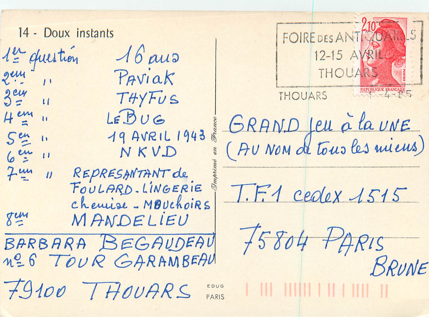 CPM Doux Instants — Rückseite