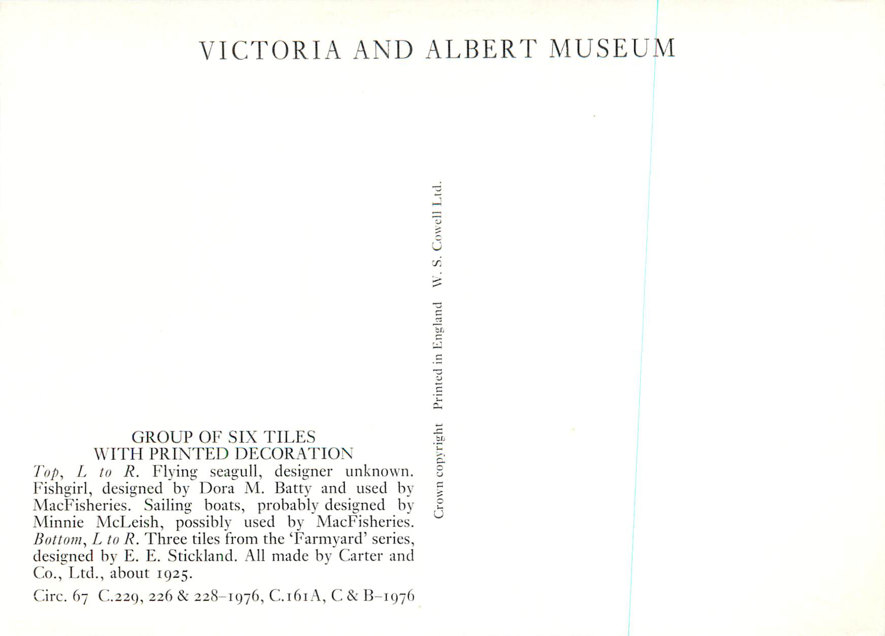 CPM Victoria and Albert Museum Group of Six Tiles With Printed Decoration — Rückseite