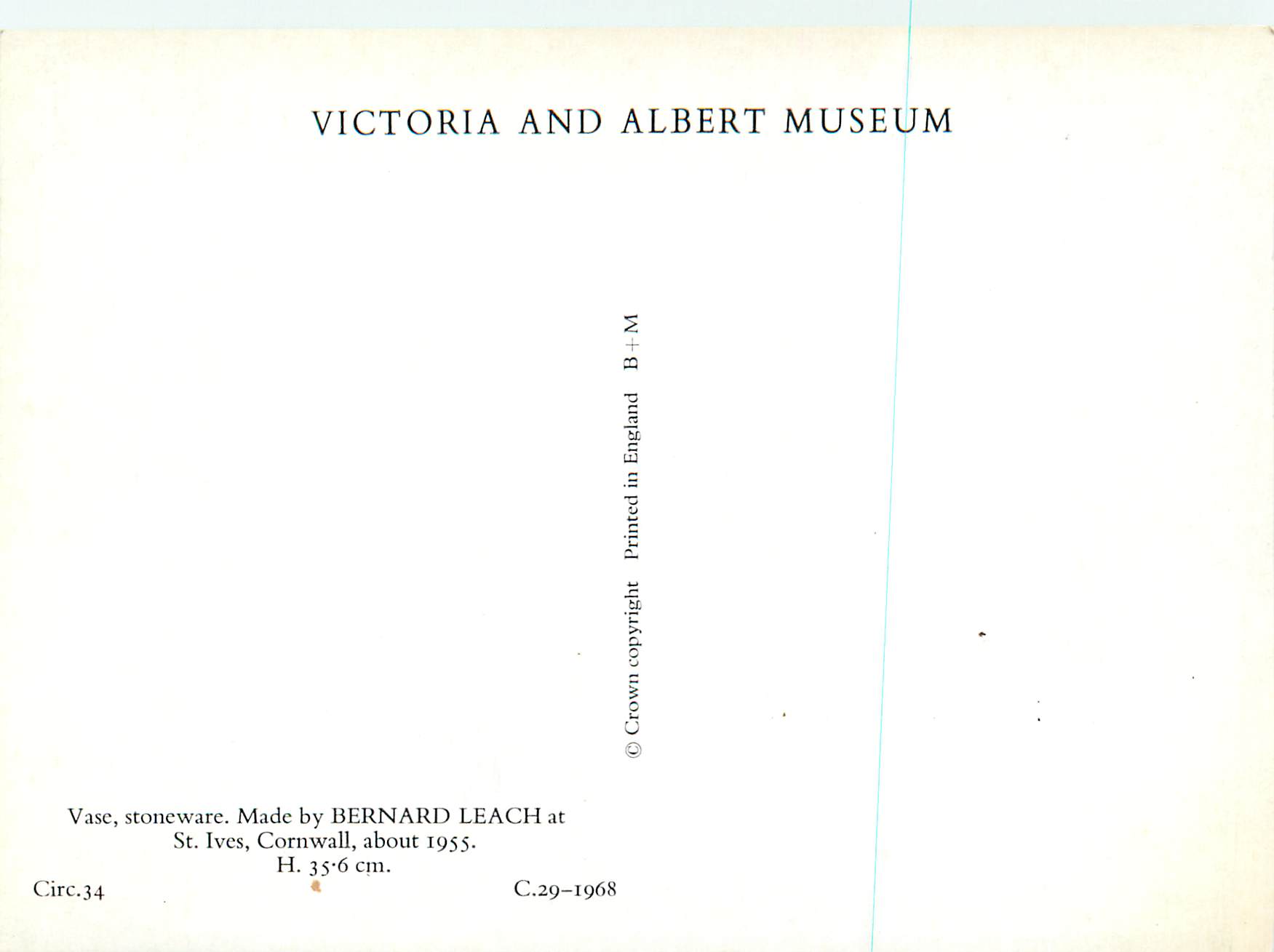 CPM Victoria and Albert Museum Vase Stoneware Made by Beranard Leach — Rückseite