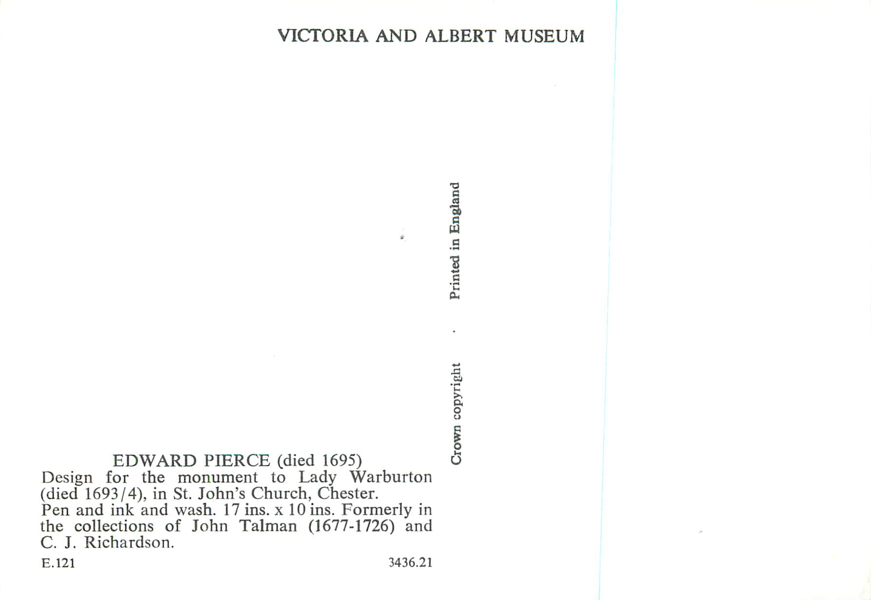 CPM Victoria and Albert Museum Edward Pierce (Died 1695) — Rückseite