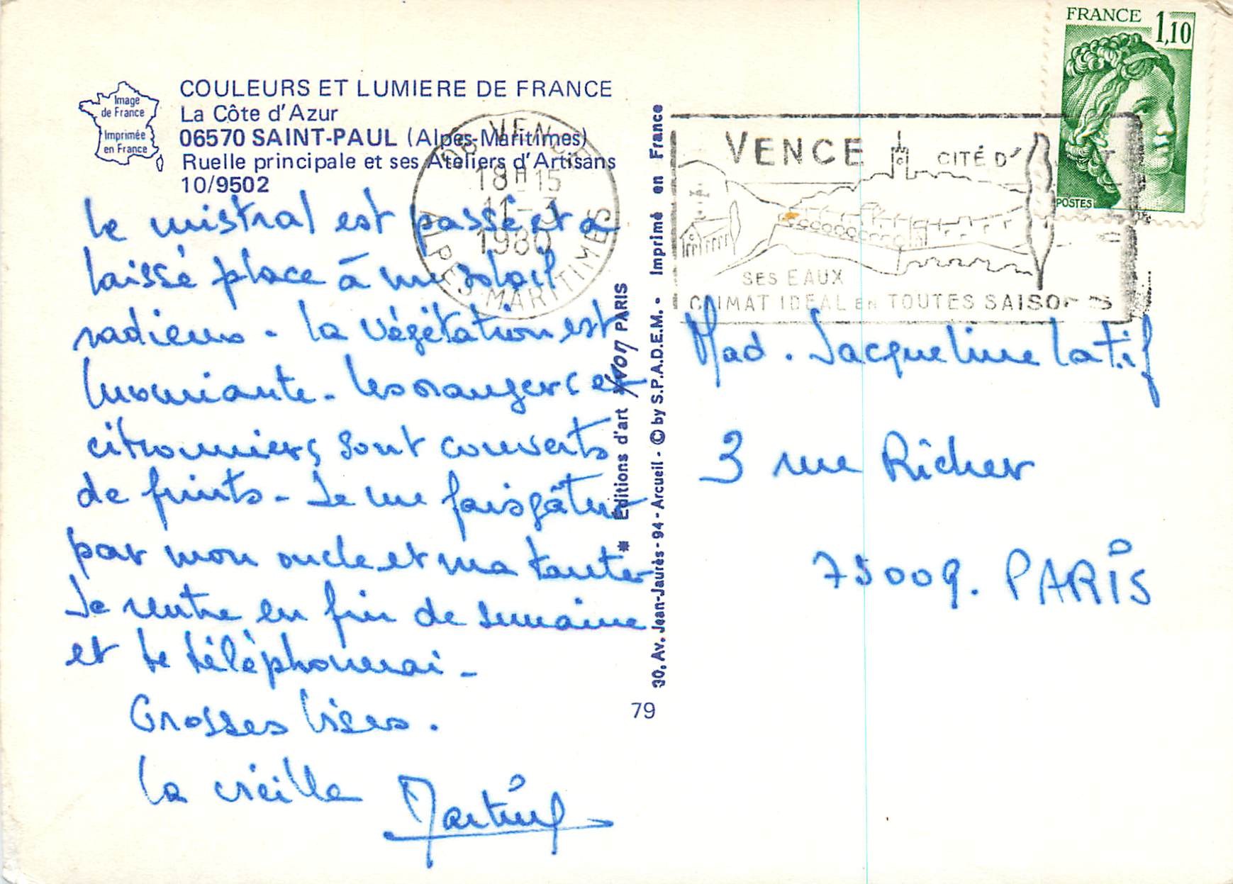 CPM Saint Paul (Alpes Maritimes) Couleurs et Lumiere de France Ruelle Principale et ses Ateliers d'Artisans — Rückseite