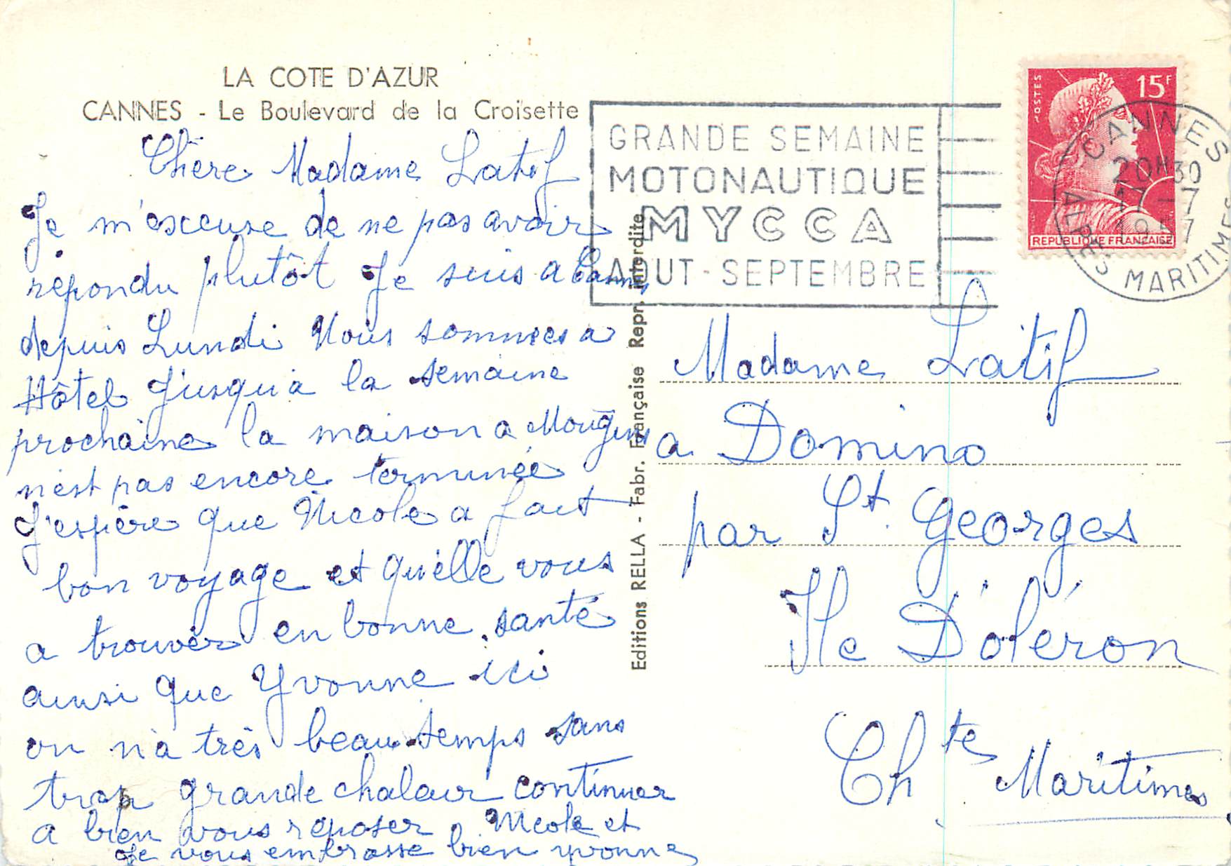 CPM Cannes La Cote d'Azur Le Boulevard de la Croisette — Verso
