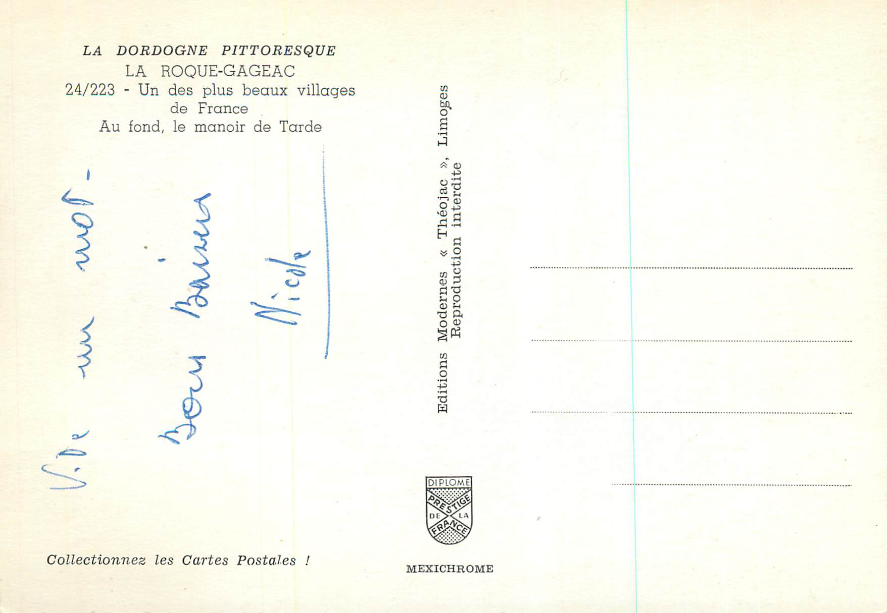 La Roque-Gageac — Eines der schönsten Dörfer Frankreichs — Moderne Ausgabe Mexichrome — Rückseite